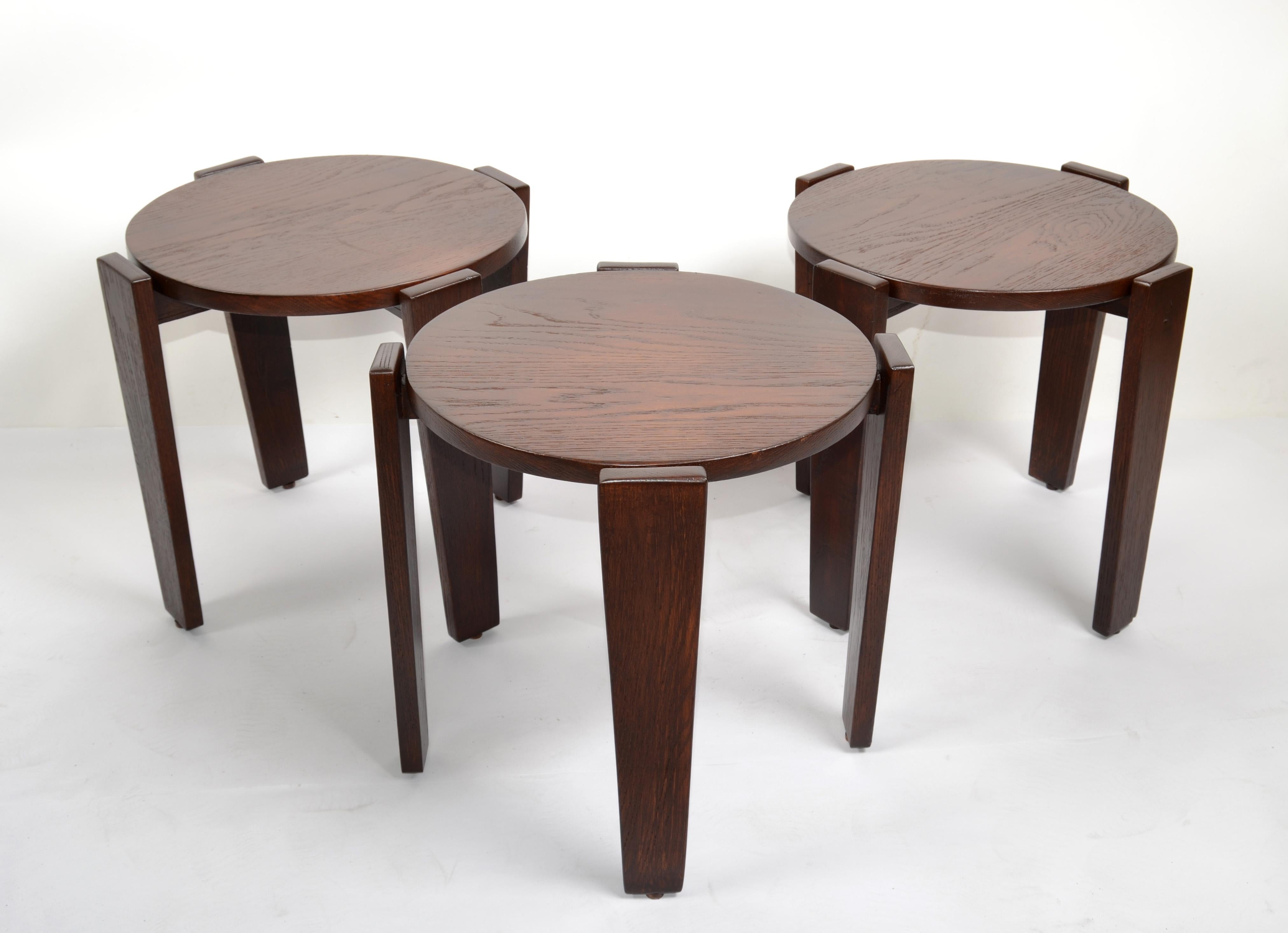 Set 3 Walnut Nesting Tables Stacking Tables Side Tables Bauhaus Bruno Rey Style For Sale 8