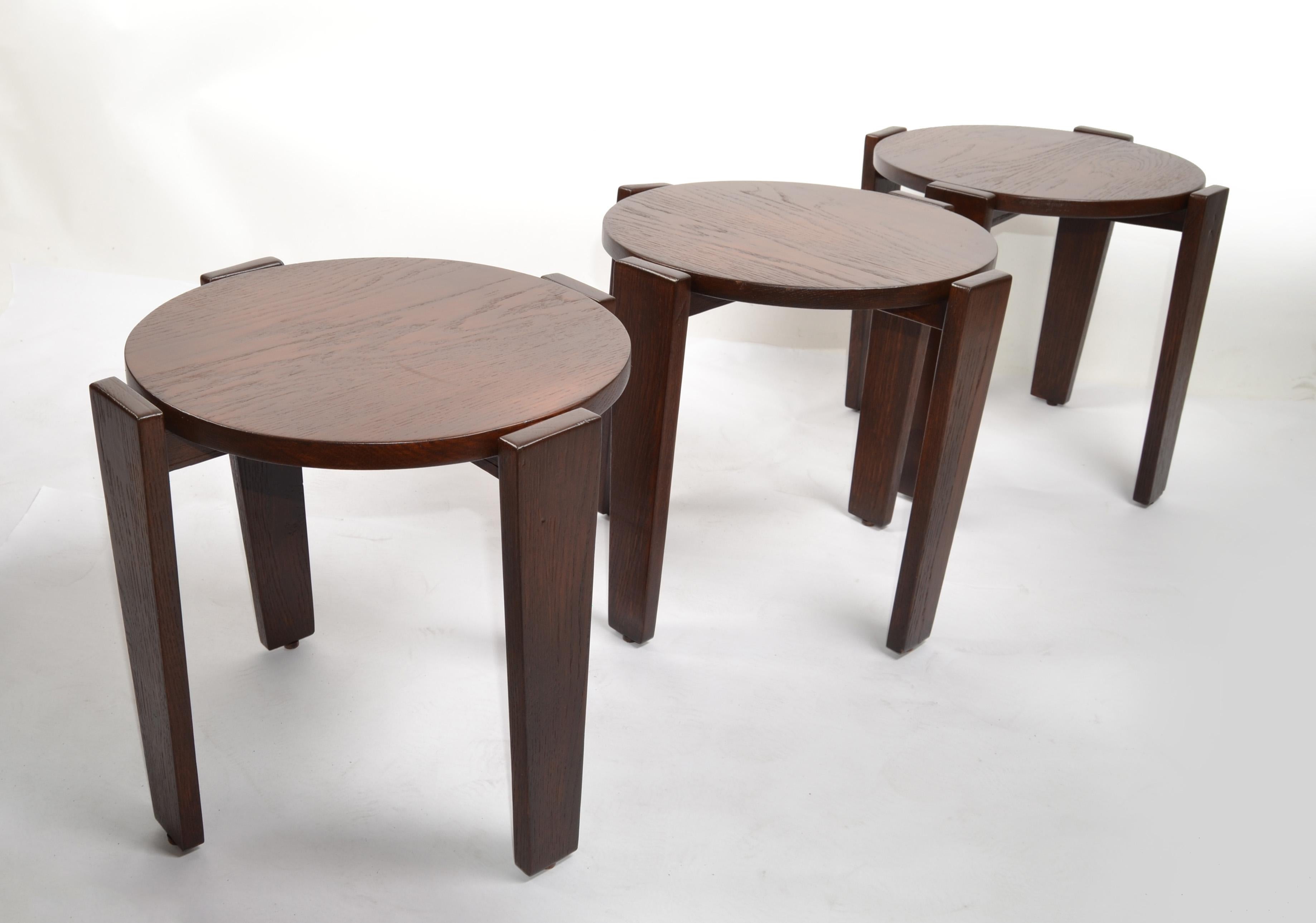 American Set 3 Walnut Nesting Tables Stacking Tables Side Tables Bauhaus Bruno Rey Style For Sale