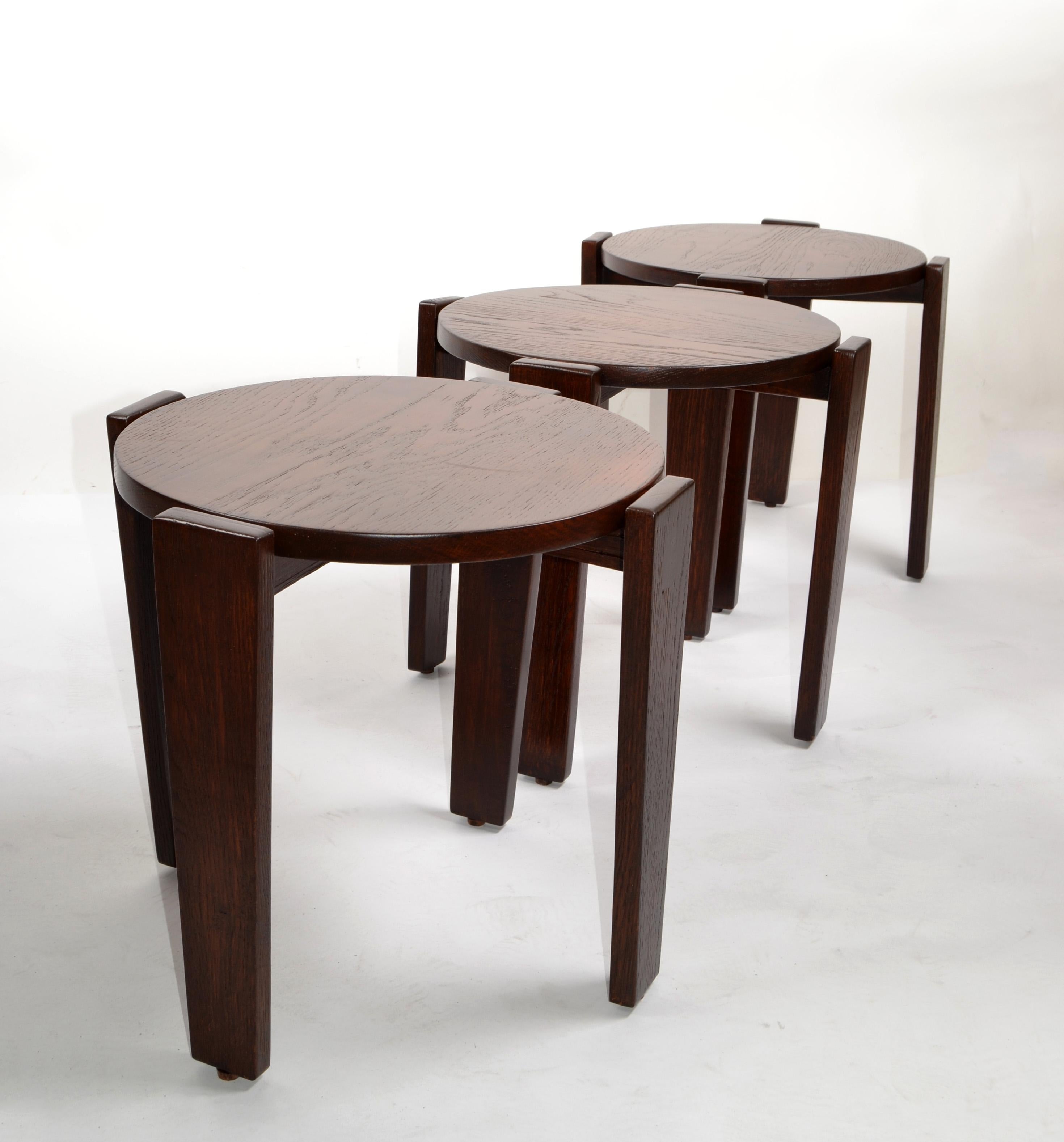 Late 20th Century Set 3 Walnut Nesting Tables Stacking Tables Side Tables Bauhaus Bruno Rey Style For Sale