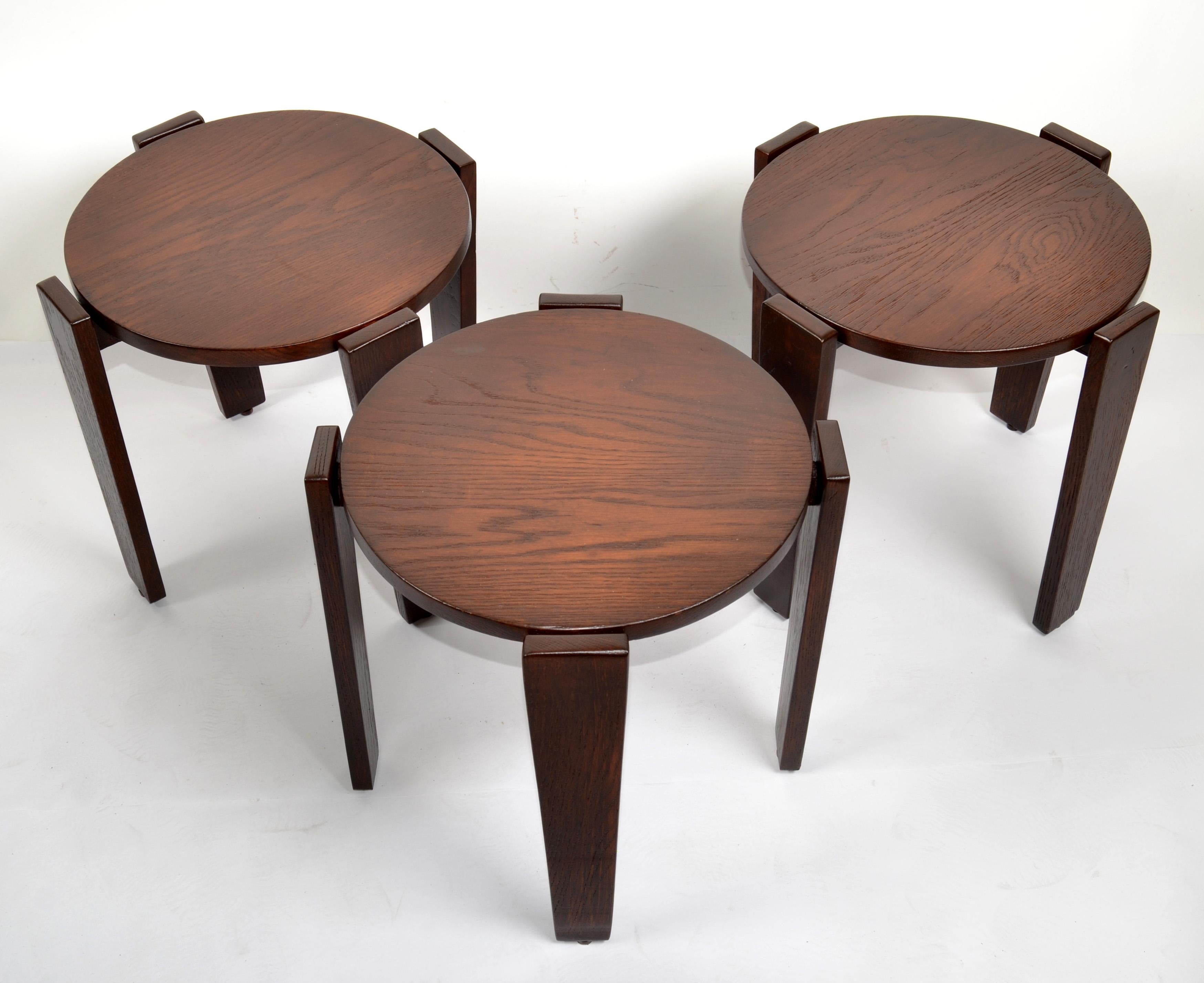 Set 3 Walnut Nesting Tables Stacking Tables Side Tables Bauhaus Bruno Rey Style For Sale 2