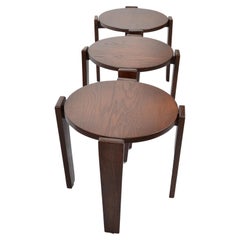 Used Set 3 Walnut Nesting Tables Stacking Tables Side Tables Bauhaus Bruno Rey Style