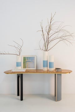 Set/3 White and light Blue Ceramic Vases, Handmade in Portugal by Lusitanus Home