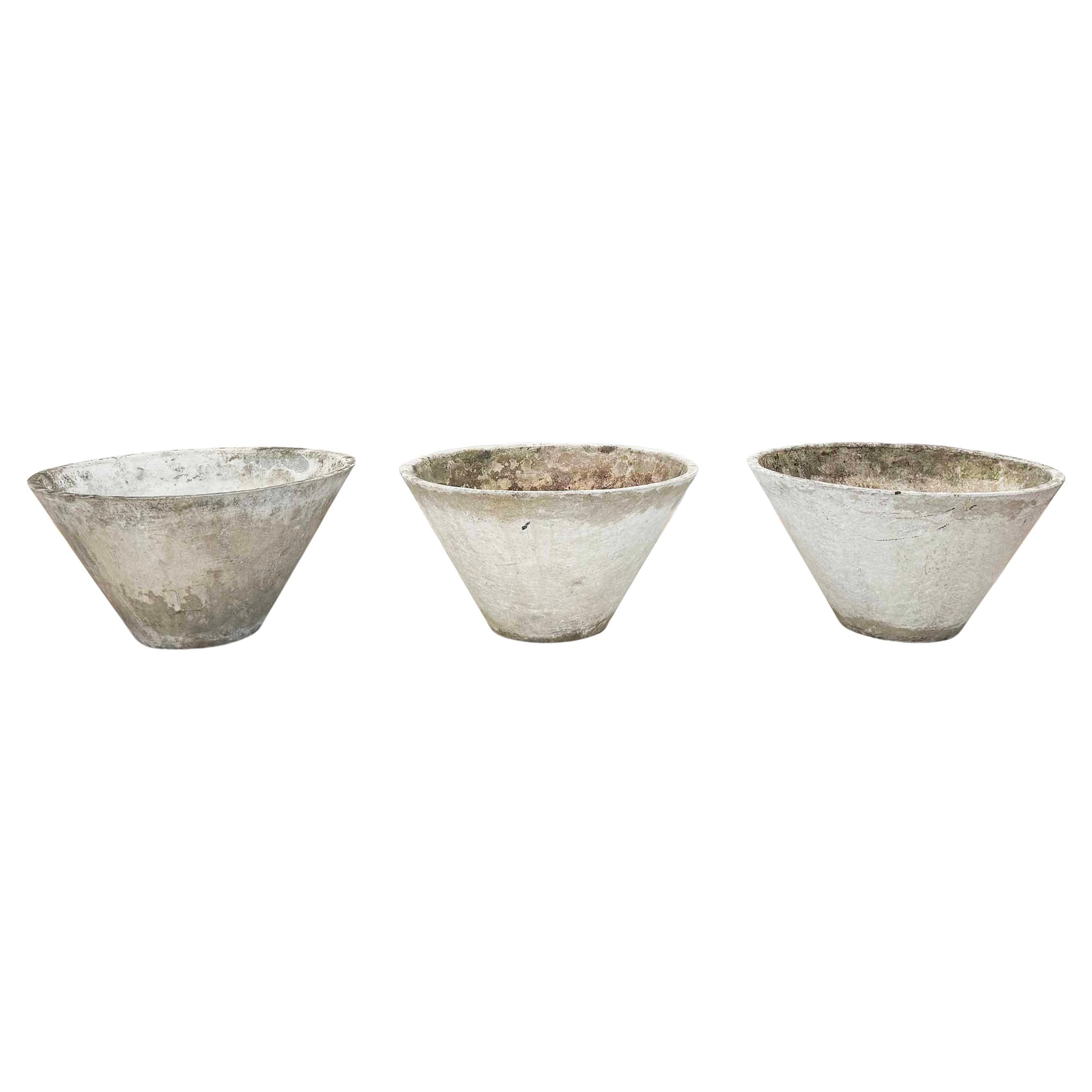 ¡Set 3! XL 22" Diám. 11,6" H Hormigón Cónico W. Guhl Jardinera Eternit A+ Pátina