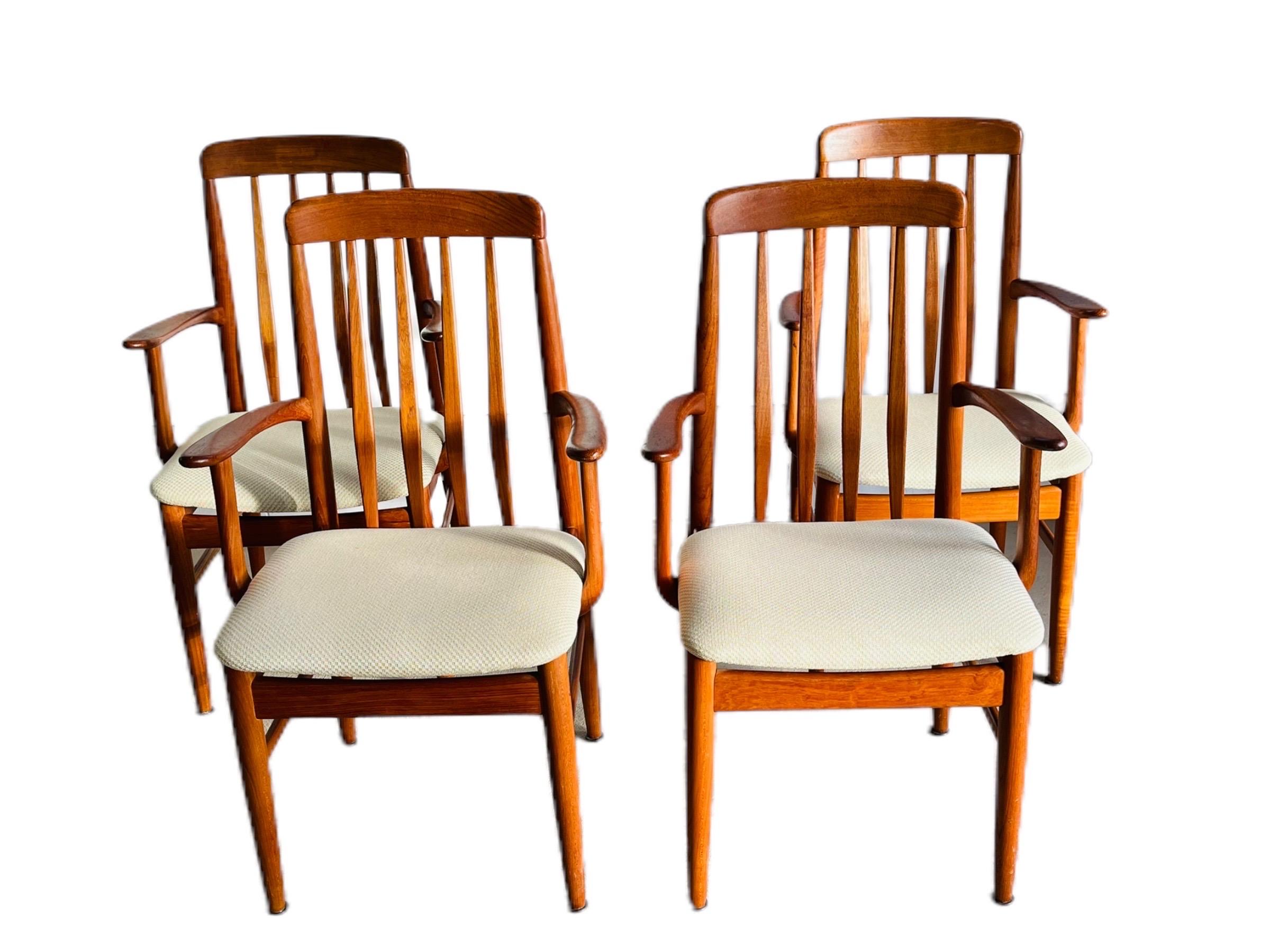 Fabric Set 4 1970s Benny Linden Teak Dining Chairs