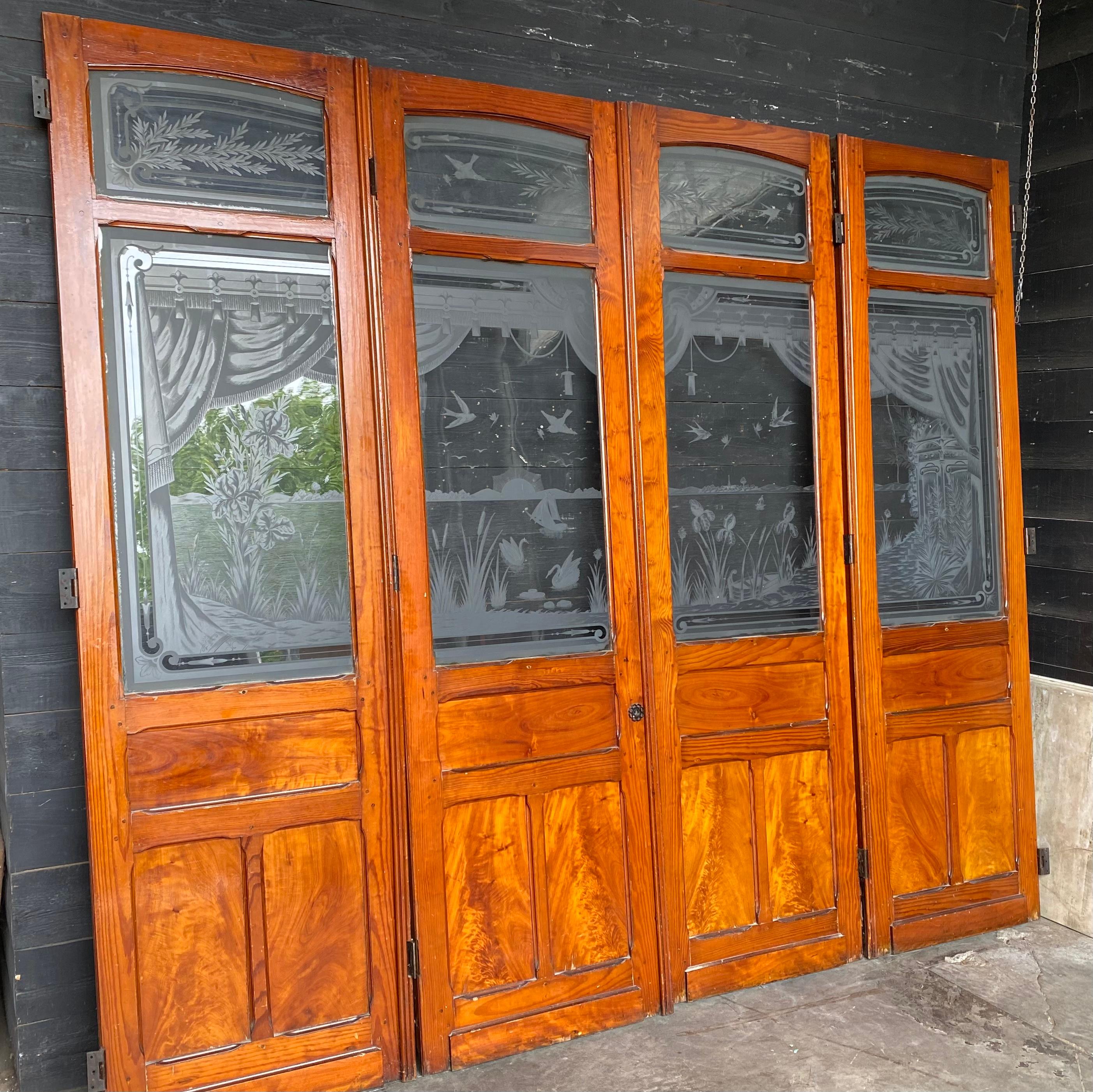 Set 4 19th Century French Etched Glass Chateau Doors 7
