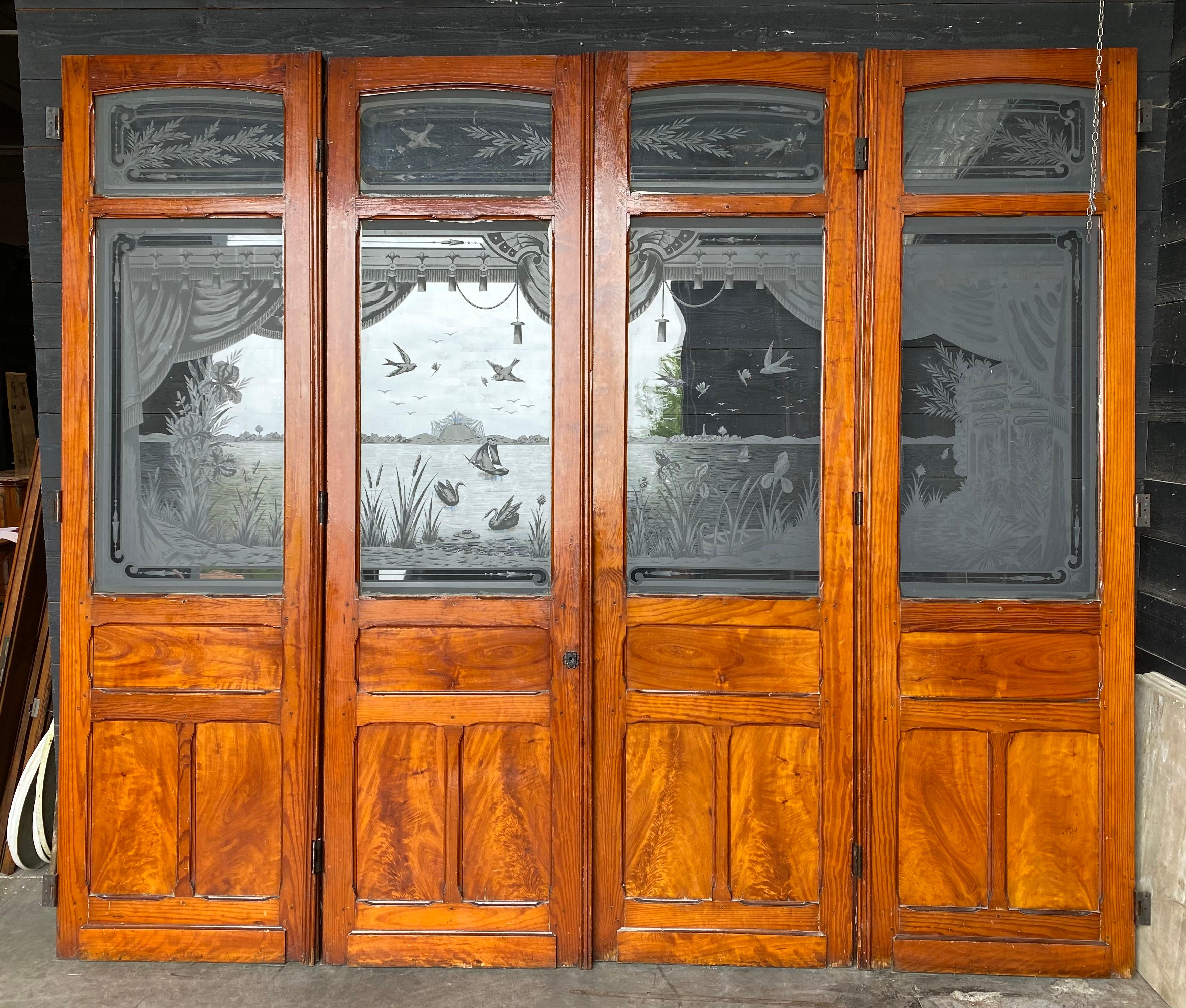 Set 4 19th Century French Etched Glass Chateau Doors 8