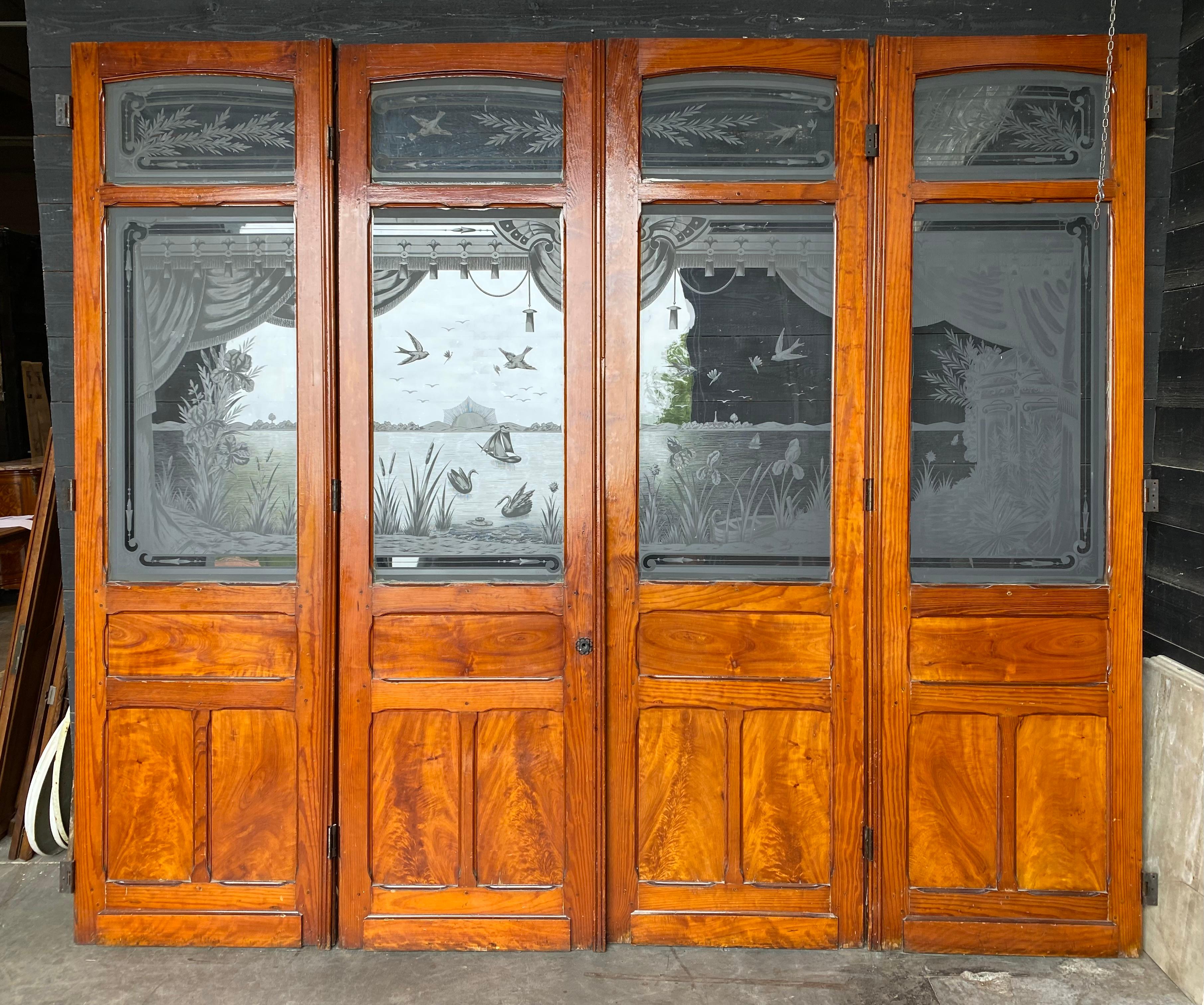 Set 4 19th Century French Etched Glass Chateau Doors 9