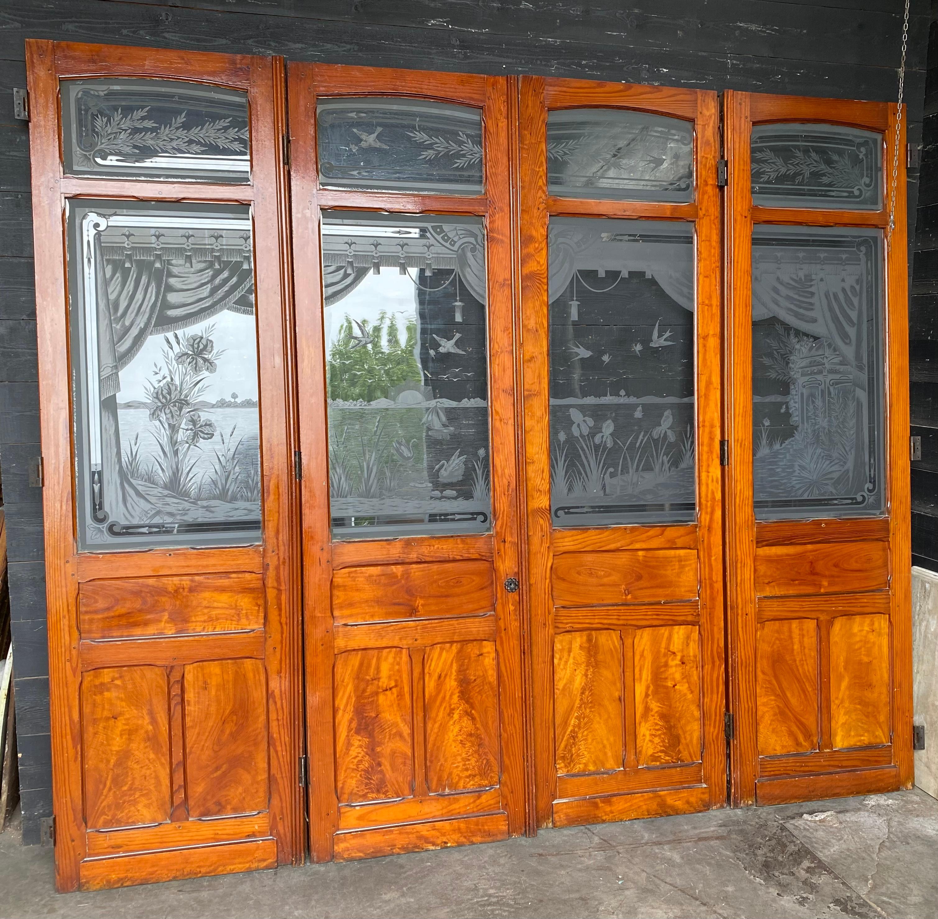 Set 4 19th Century French Etched Glass Chateau Doors For Sale at 1stDibs