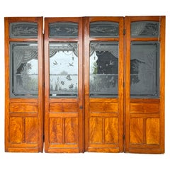 Set 4 19th Century French Etched Glass Chateau Doors