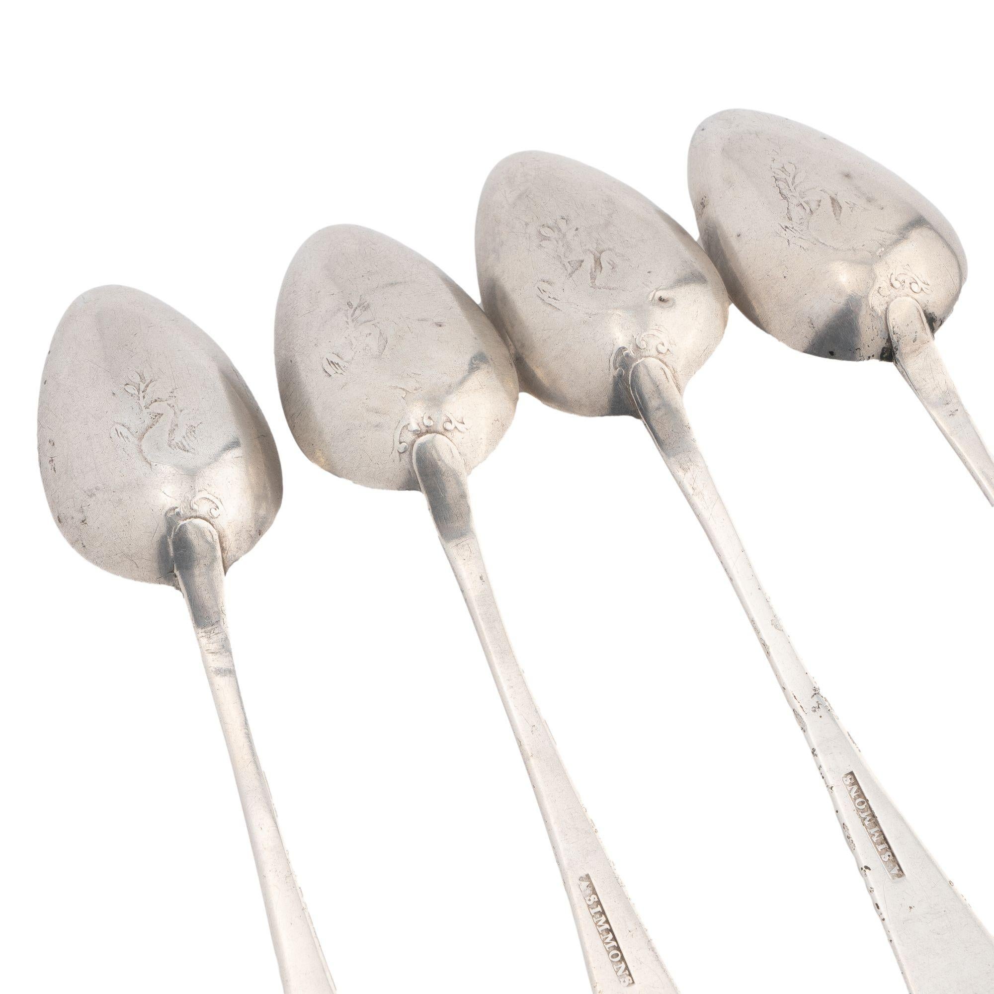 Set 4 American coin silver bird back tea spoons by Anthony Simmons, c. 1795-1808 For Sale 3