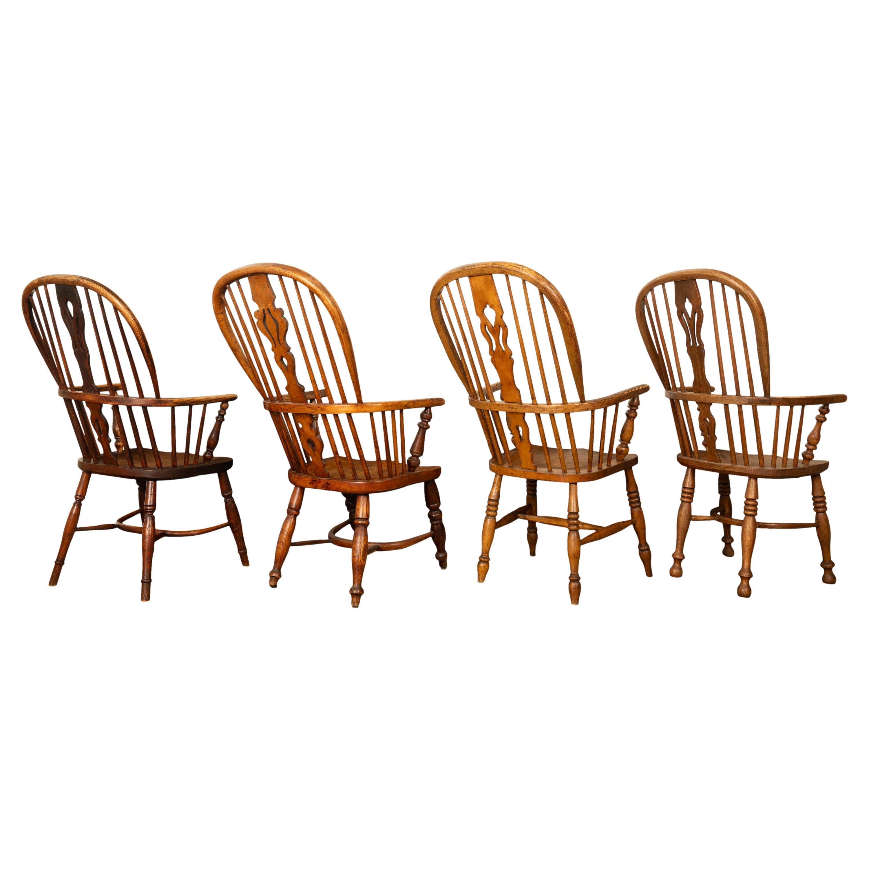 Set di 4 antiche poltrone Windsor con schienale alto in frassino e olmo inglese del XIX secolo 1840 in vendita 1