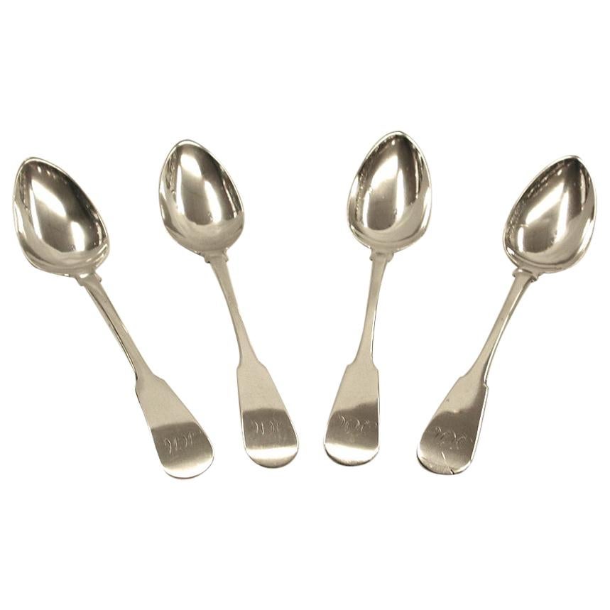 Set 4 Antique Dundee Silver Fiddle Teaspoons, Dated circa 1810 Alexander Cameron For Sale