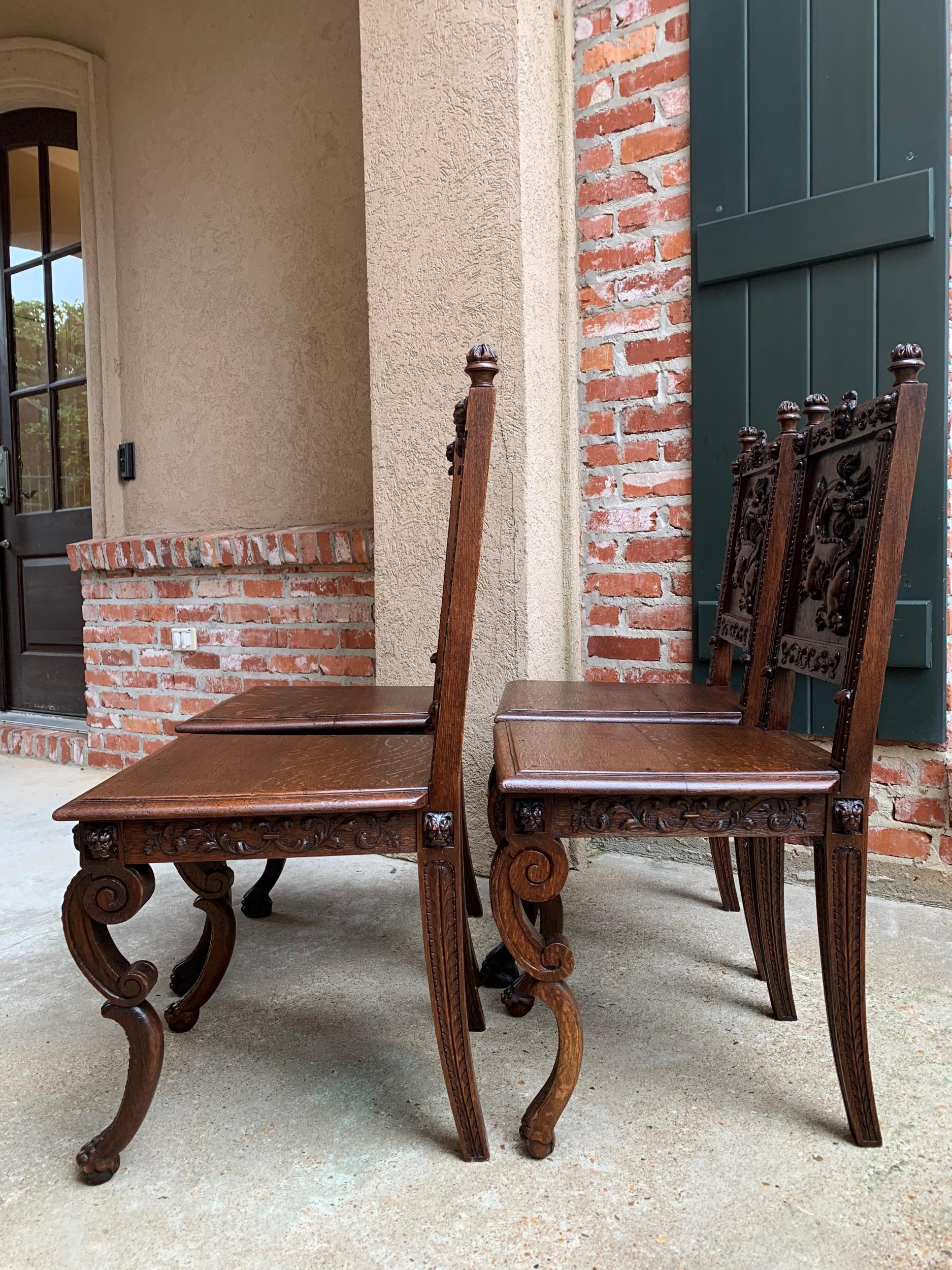 Set 4 Antique French Carved Oak Dining Chair Renaissance Dragon Lion Gothic 4