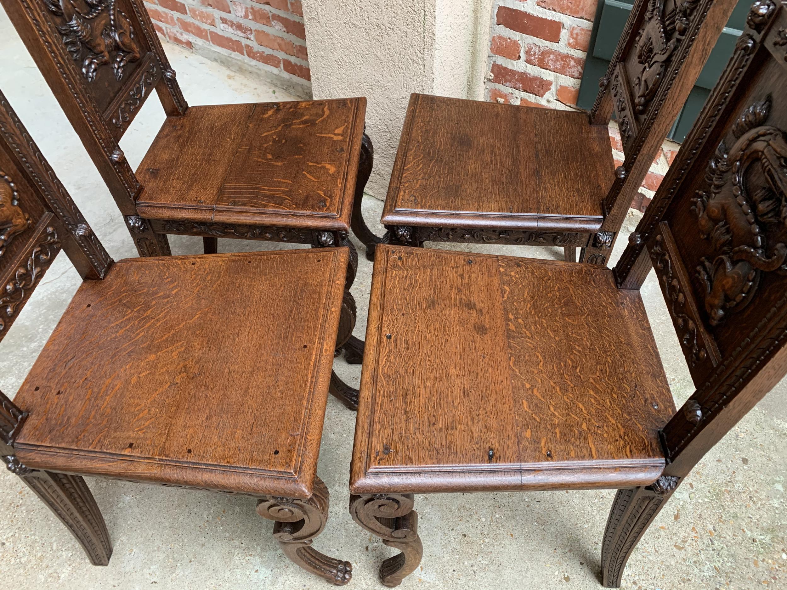 Set 4 Antique French Carved Oak Dining Chair Renaissance Dragon Lion Gothic 5