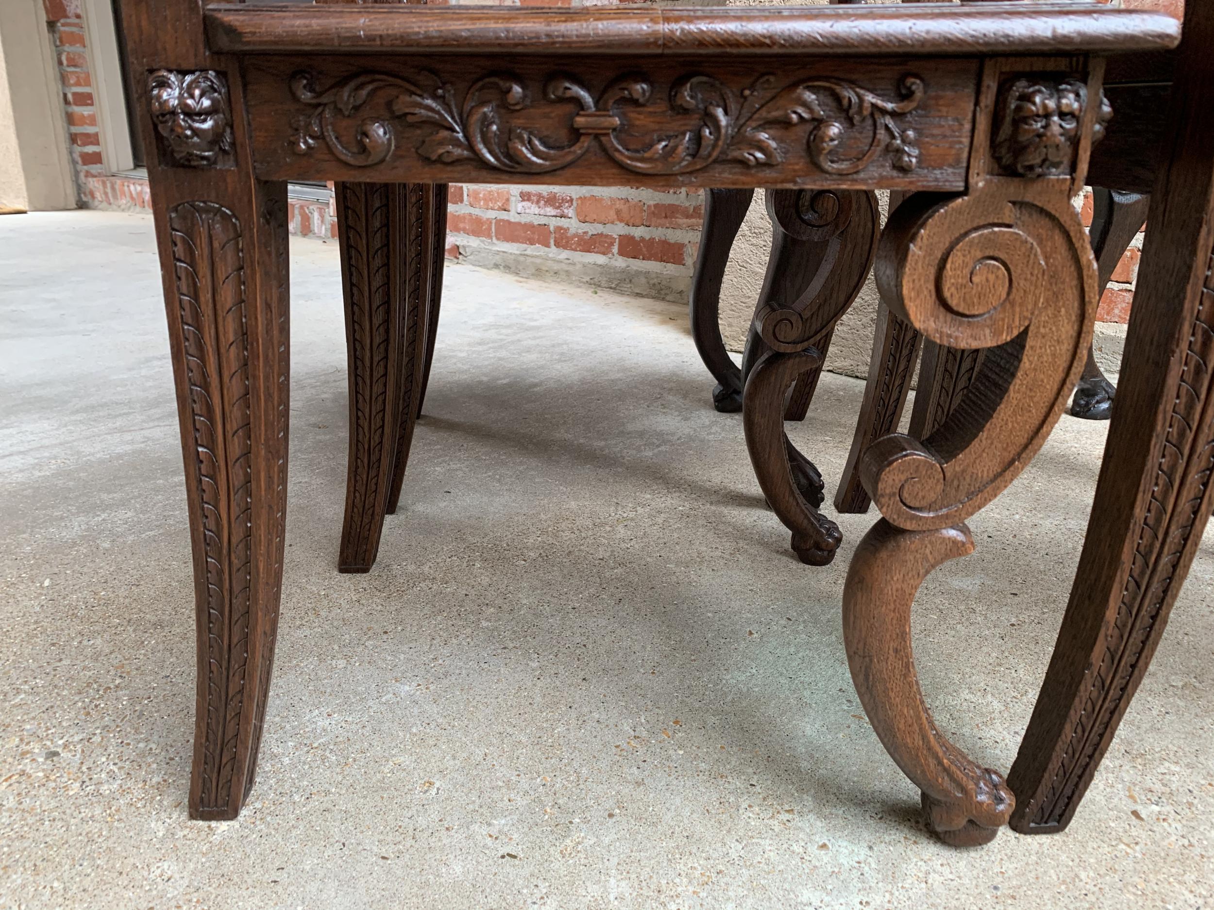 Set 4 Antique French Carved Oak Dining Chair Renaissance Dragon Lion Gothic 12