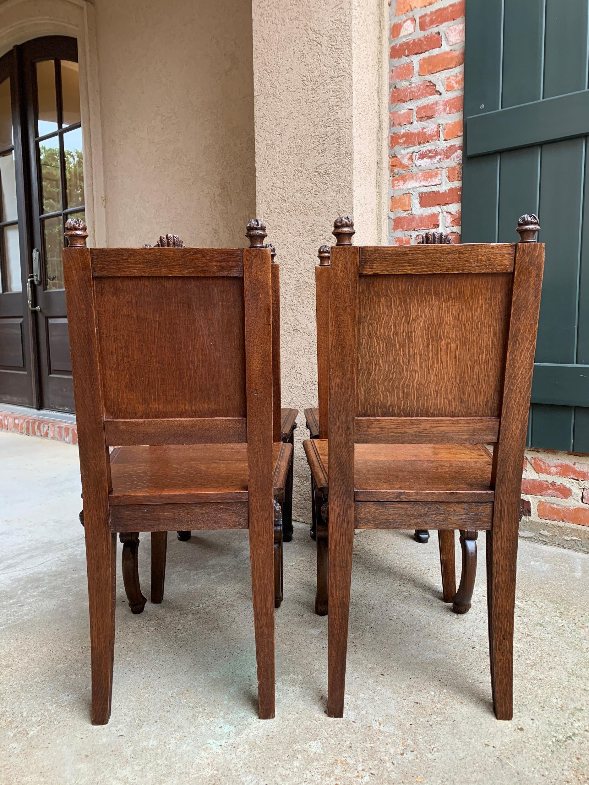 Set 4 Antique French Carved Oak Dining Chair Renaissance Dragon Lion Gothic 13