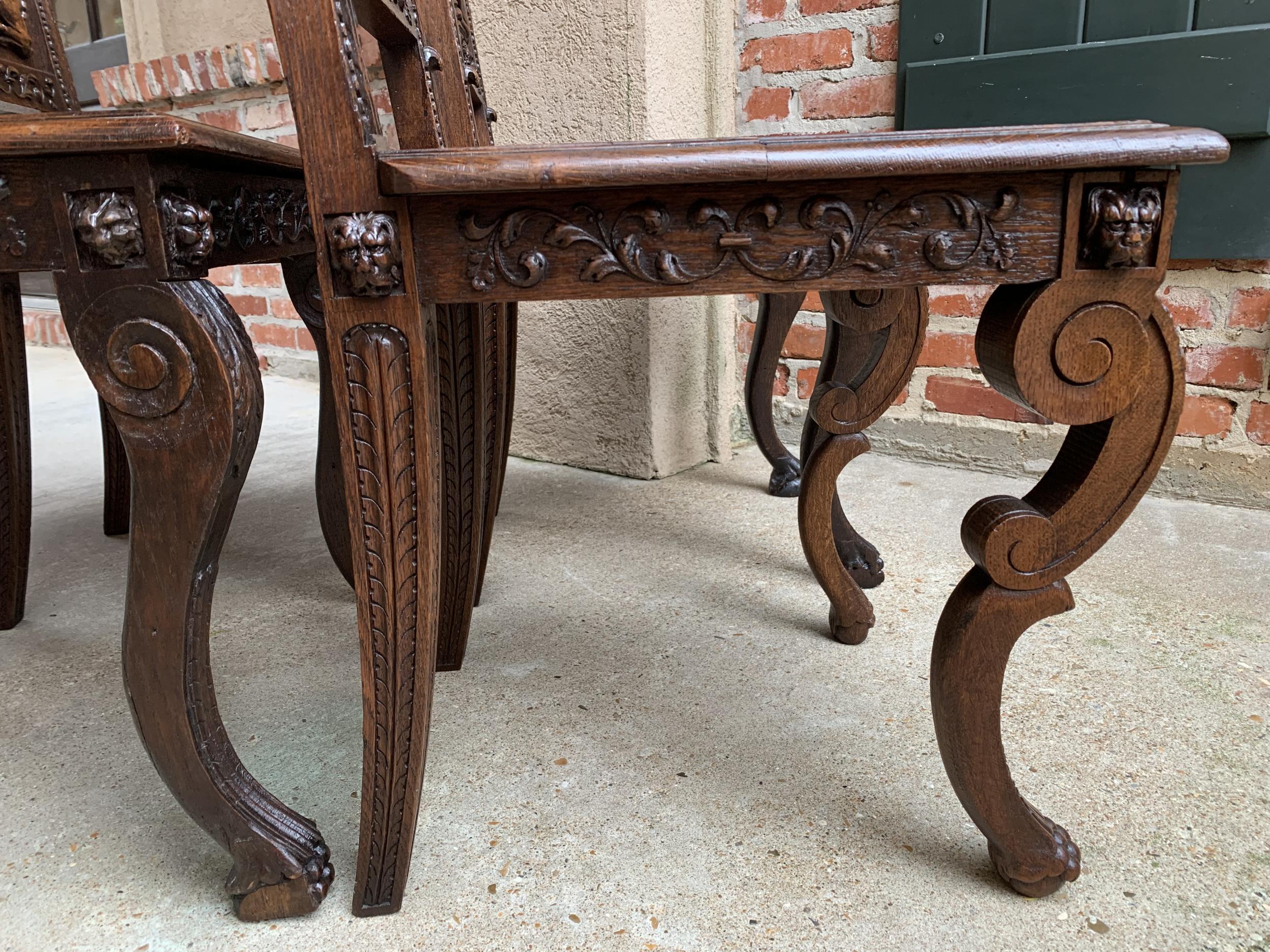 Set 4 Antique French Carved Oak Dining Chair Renaissance Dragon Lion Gothic 2
