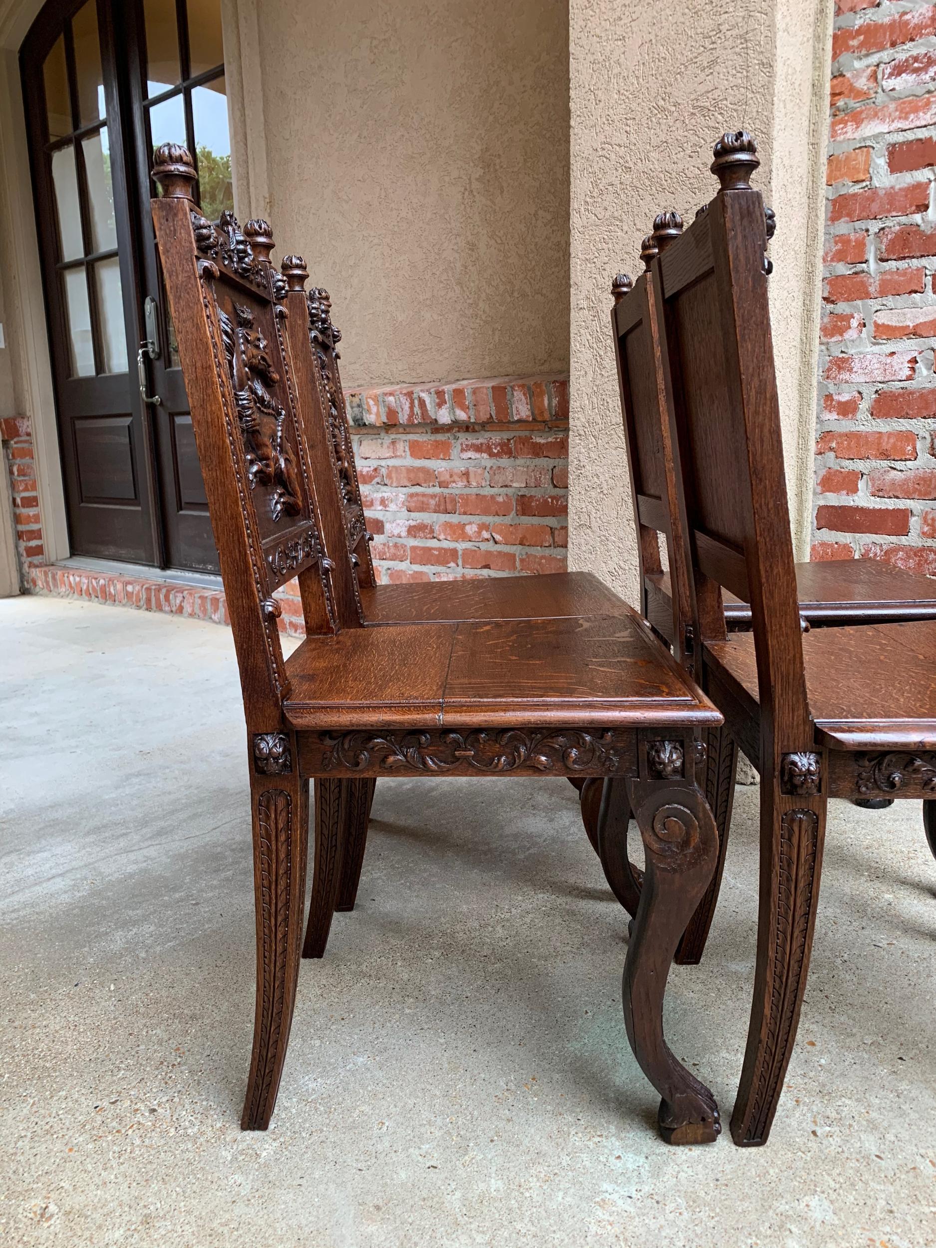 Set 4 Antique French Carved Oak Dining Chair Renaissance Dragon Lion Gothic 3