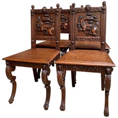 Set 4 Antique French Carved Oak Dining Chair Renaissance Dragon Lion Gothic