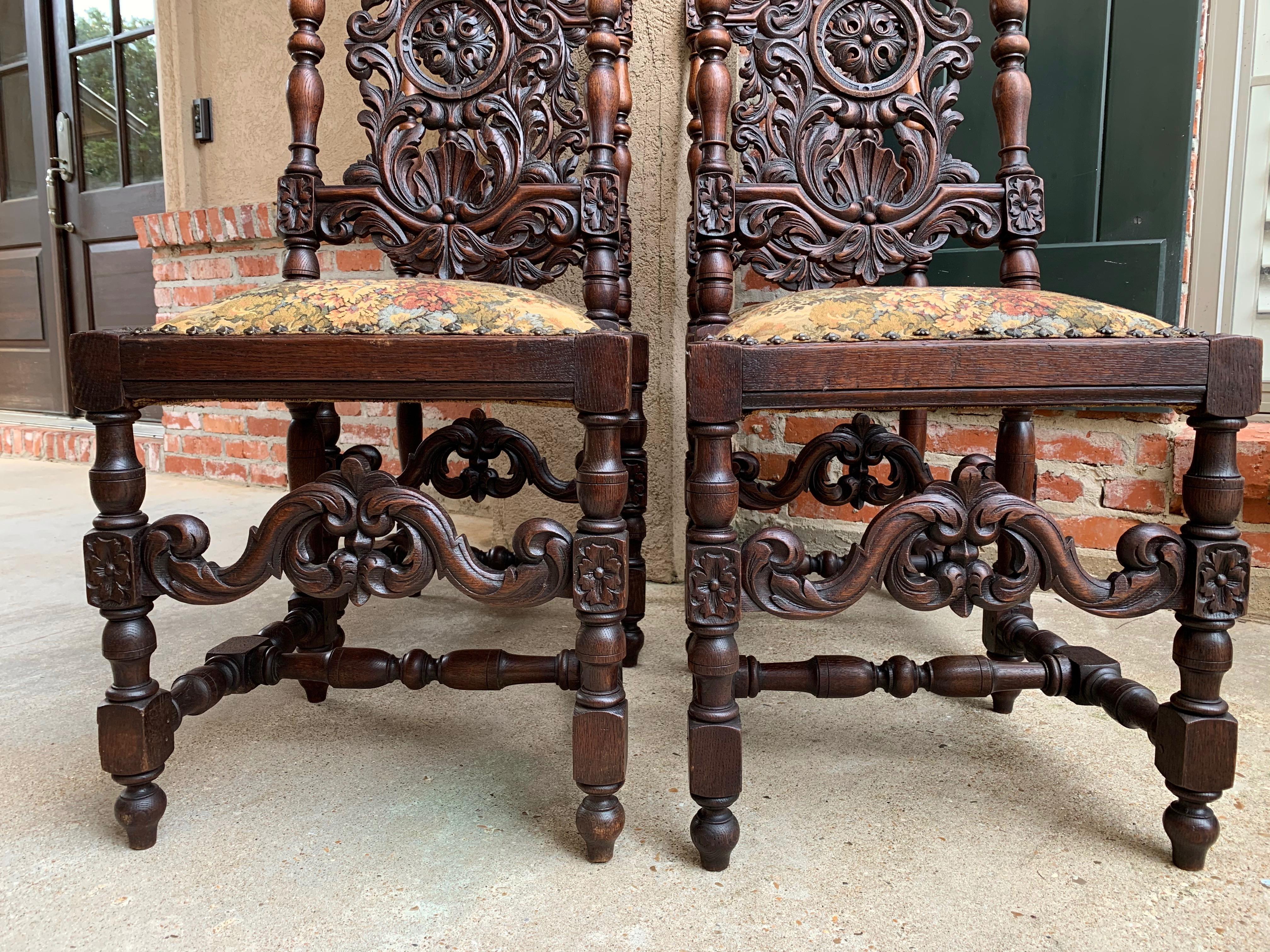 Set 4 Antique French Carved Oak Dining Side Chair Louis XIV Renaissance Tall 5