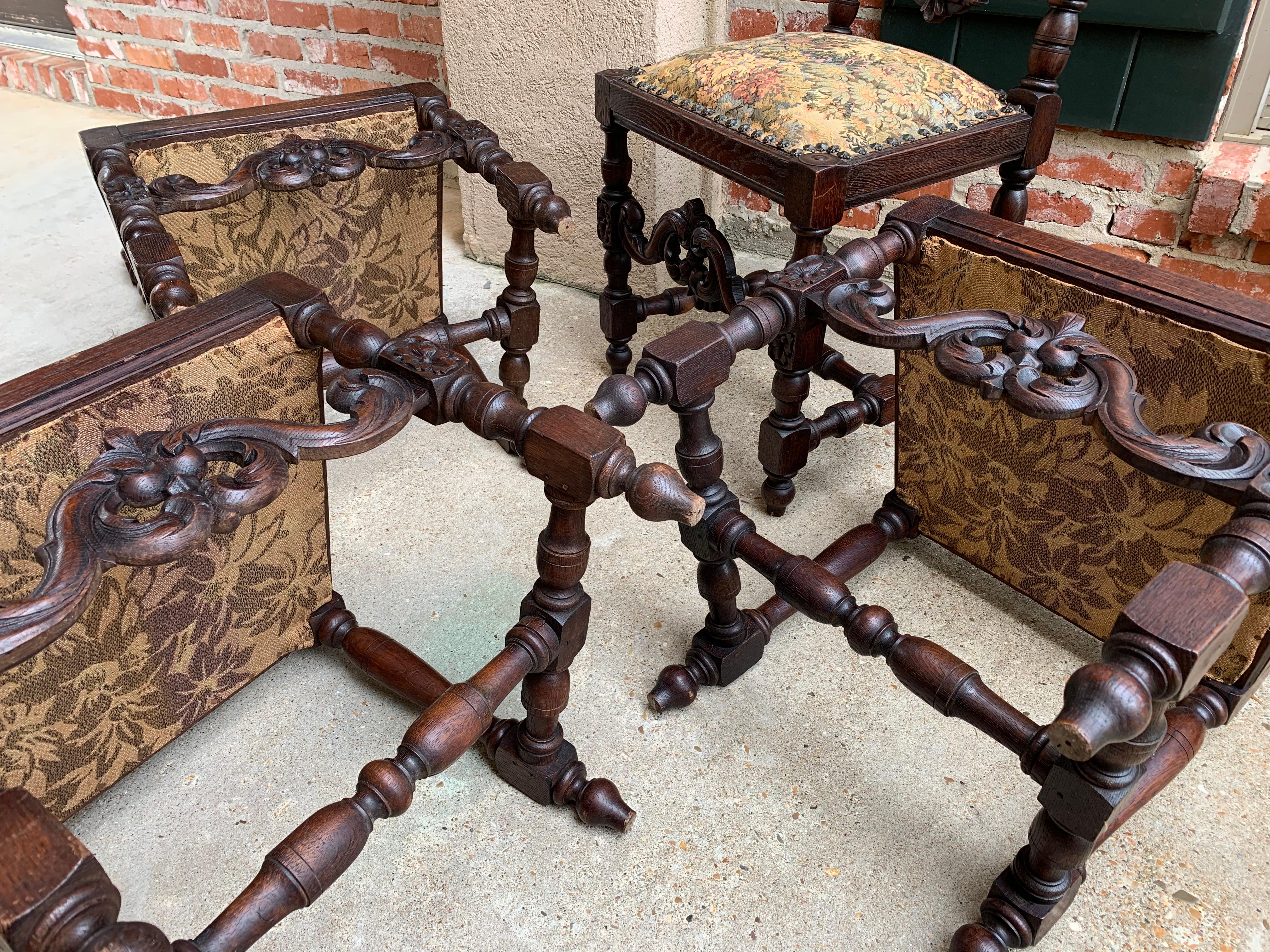 Set 4 Antique French Carved Oak Dining Side Chair Louis XIV Renaissance Tall 9