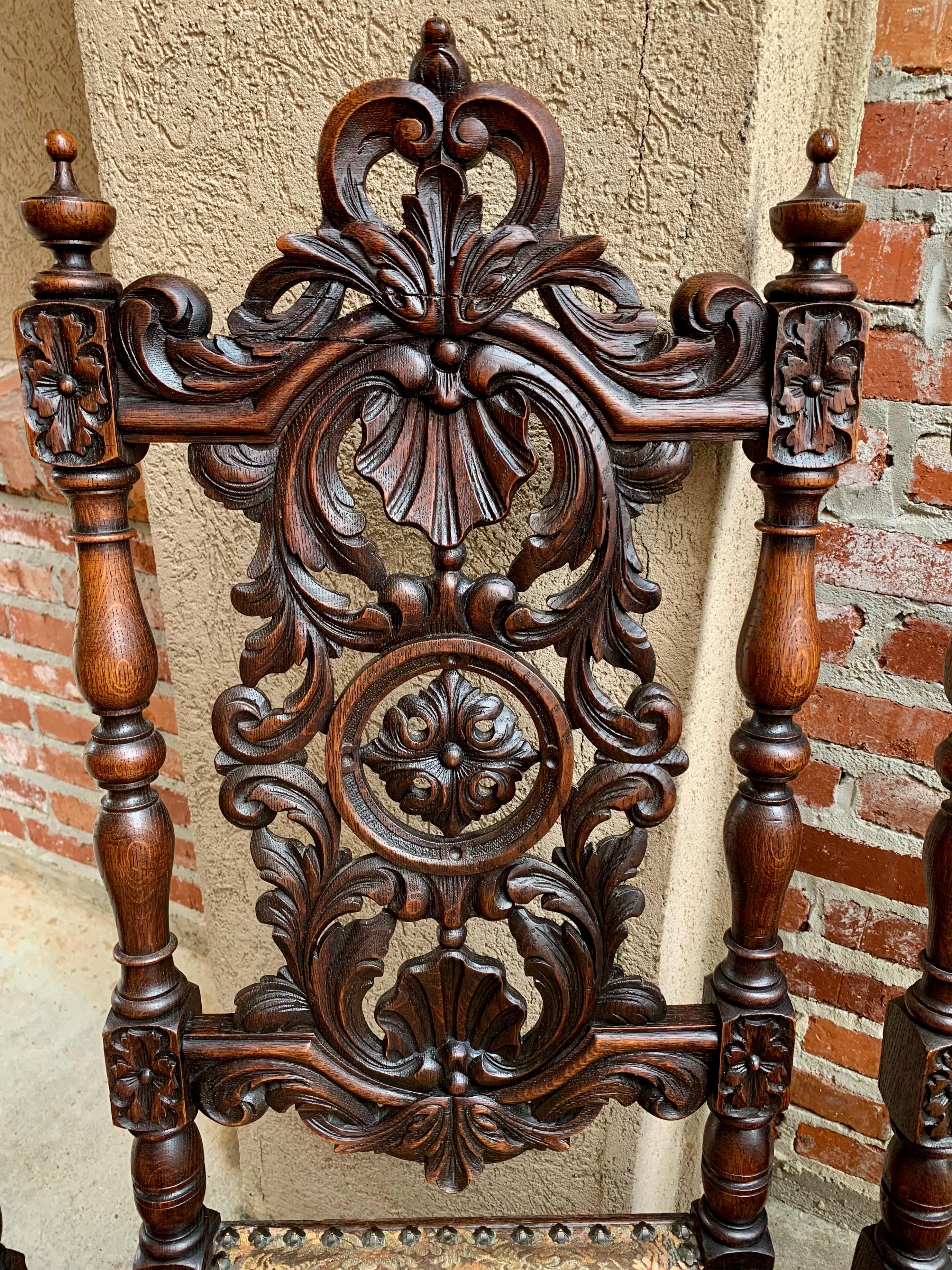 Set 4 Antique French Carved Oak Dining Side Chair Louis XIV Renaissance Tall 1