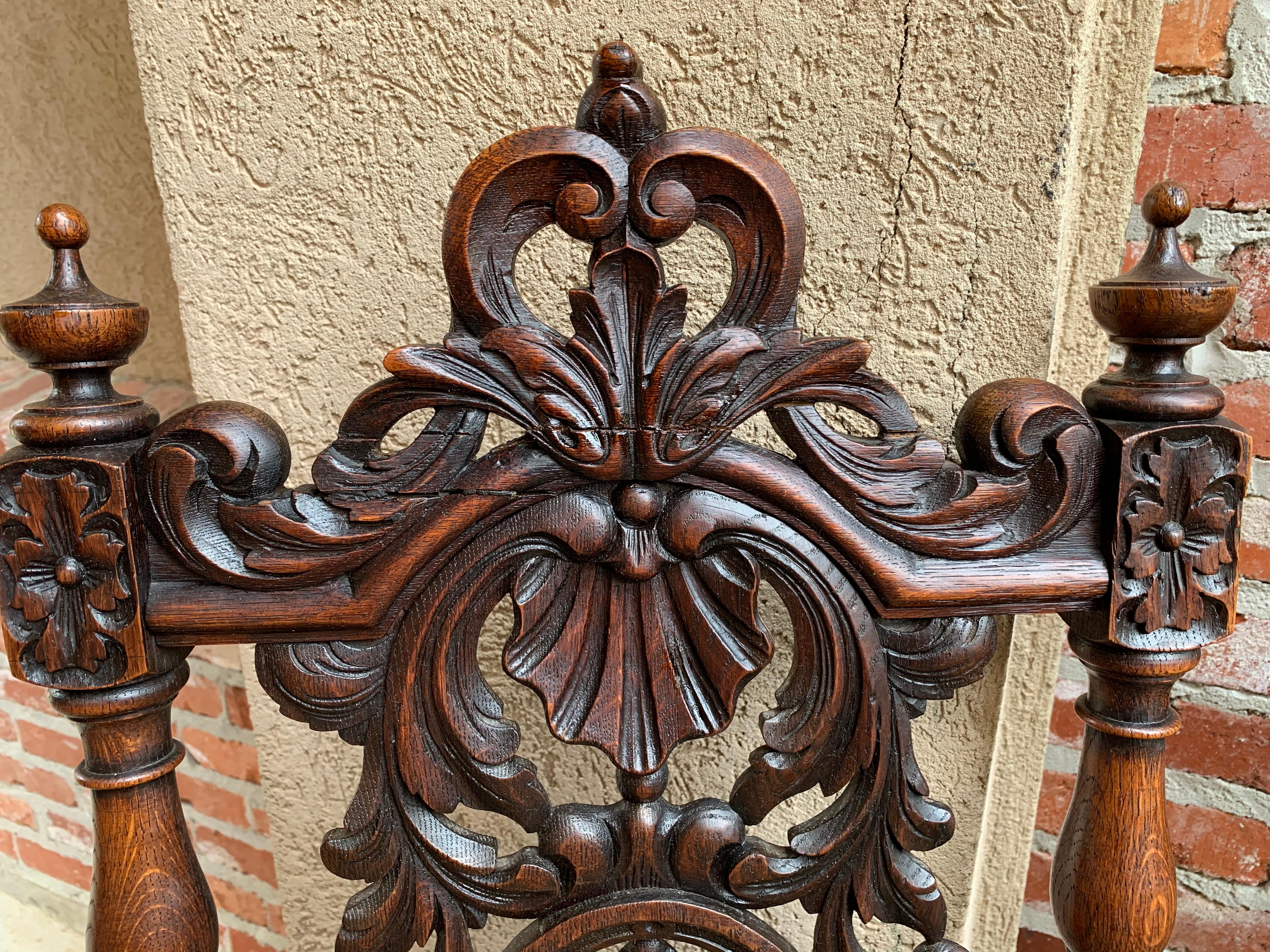 Set 4 Antique French Carved Oak Dining Side Chair Louis XIV Renaissance Tall 2