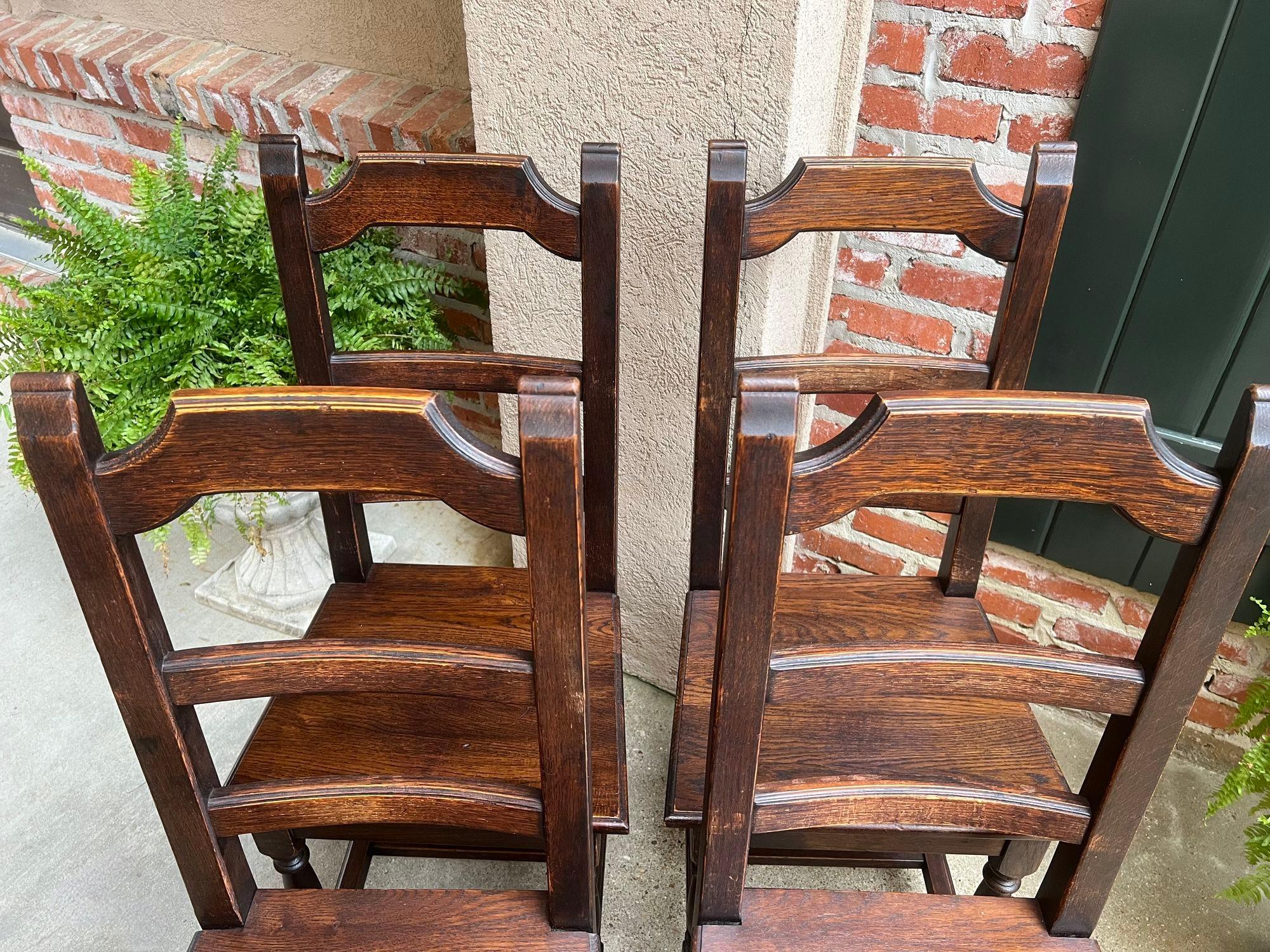 SET 4 Antique French Country Dining Chair Ladder Back Carved Dark Oak For Sale 4