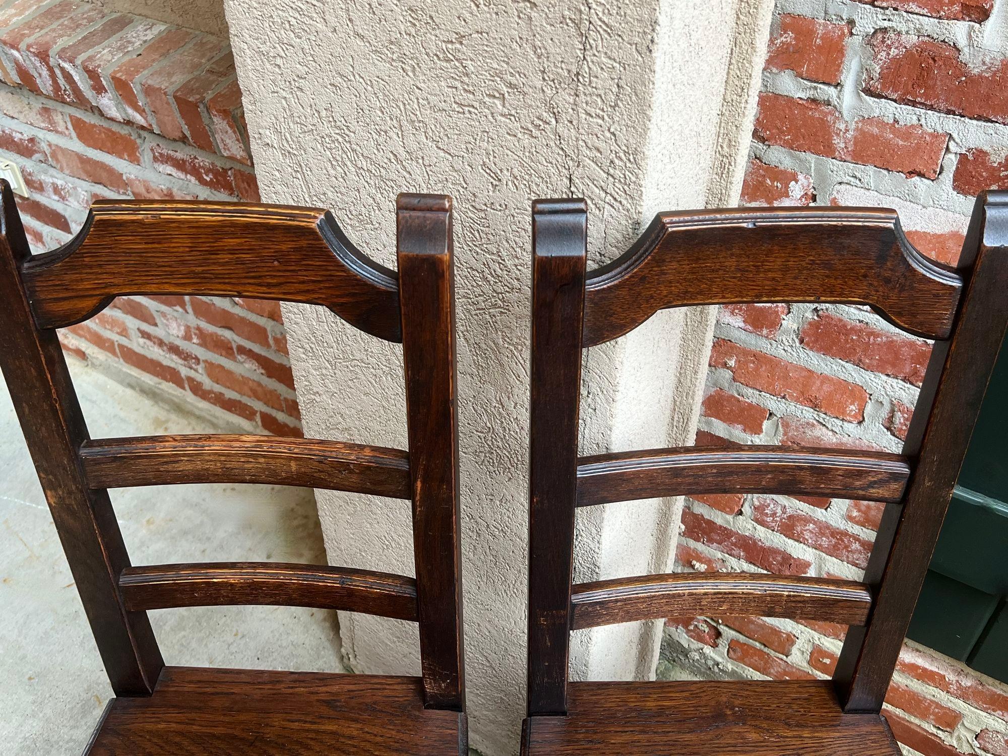 SET 4 Antique French Country Dining Chair Ladder Back Carved Dark Oak For Sale 5