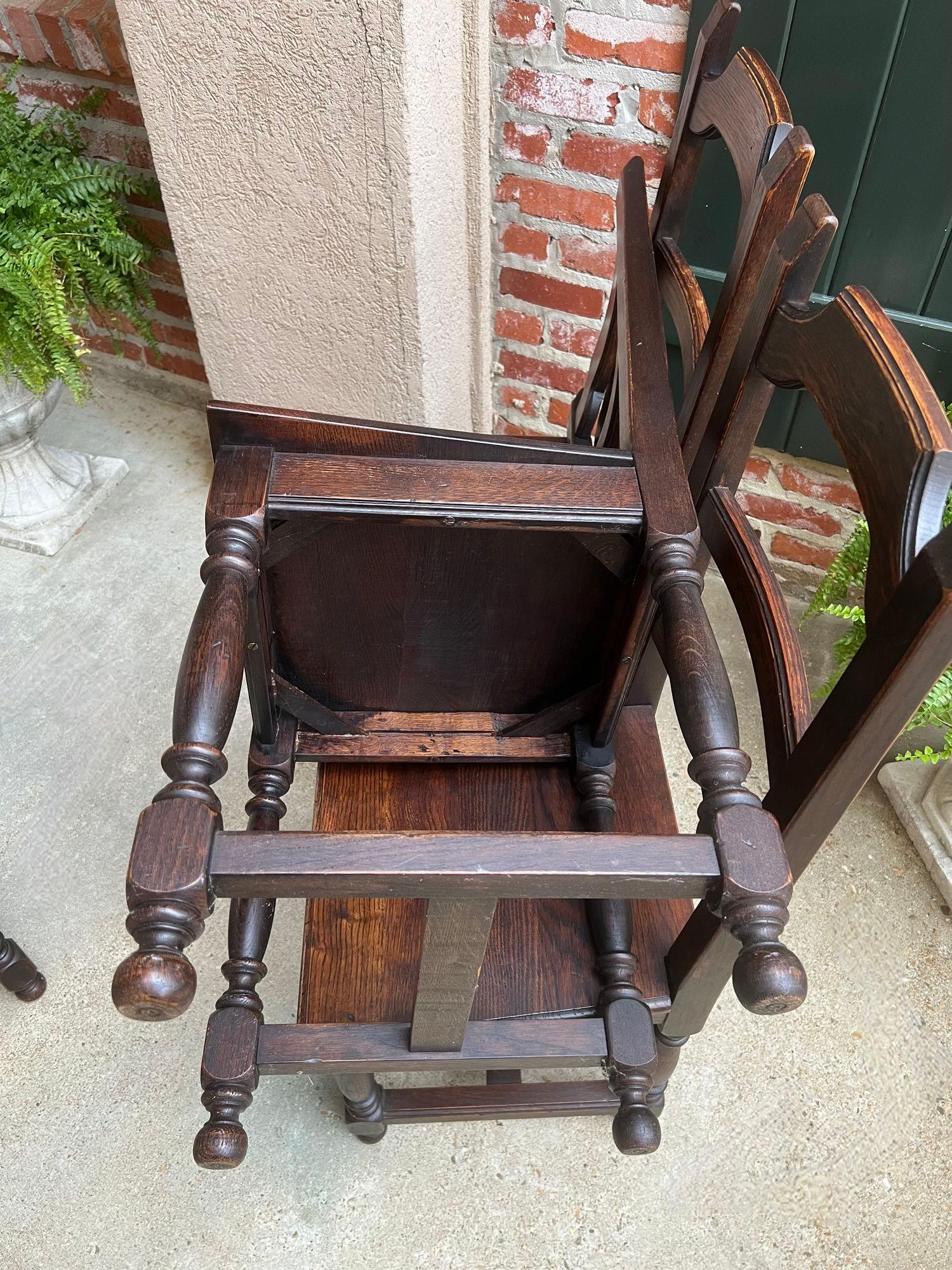 SET 4 Antique French Country Dining Chair Ladder Back Carved Dark Oak For Sale 6