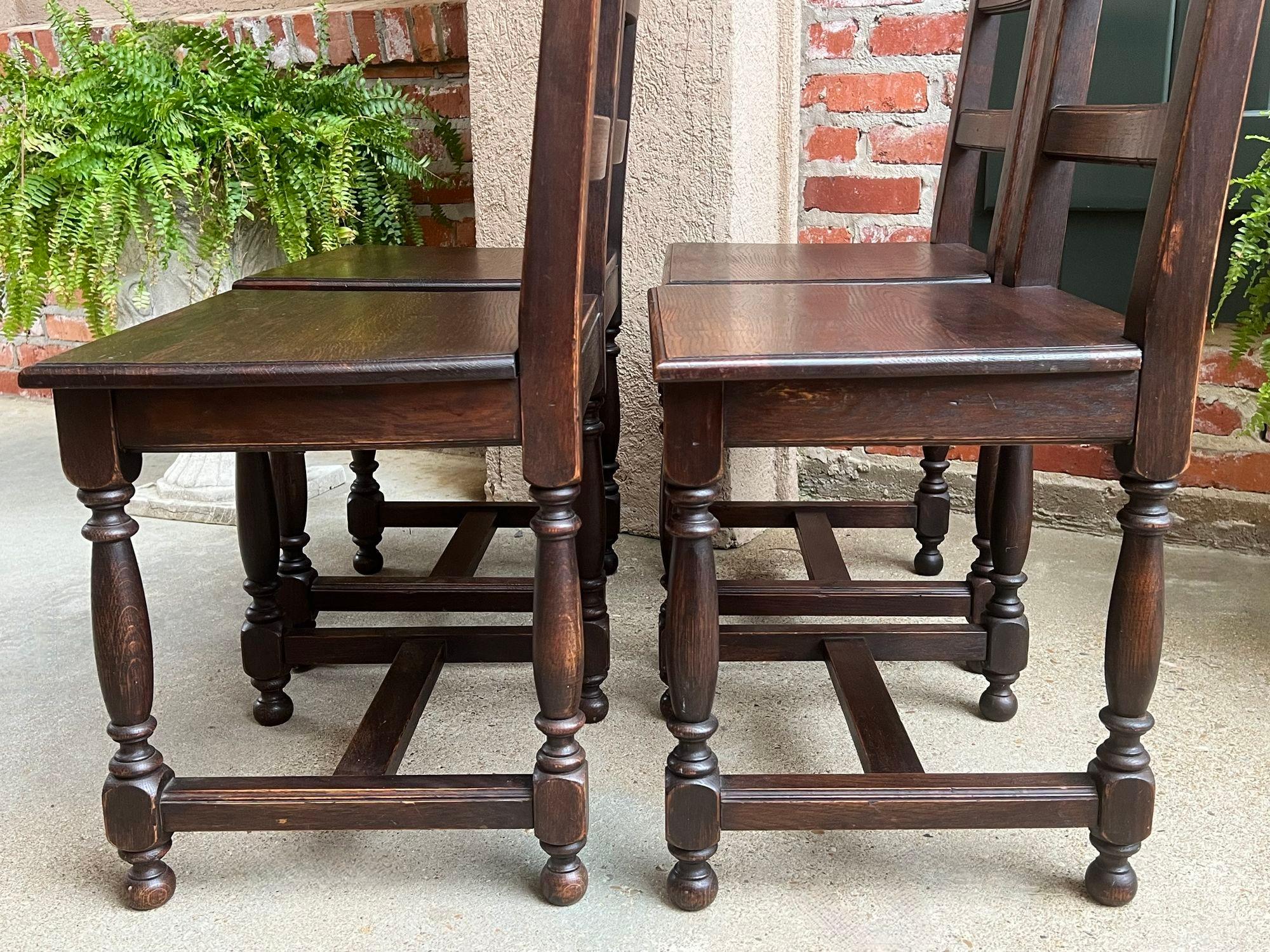 SET 4 Antique French Country Dining Chair Ladder Back Carved Dark Oak For Sale 11