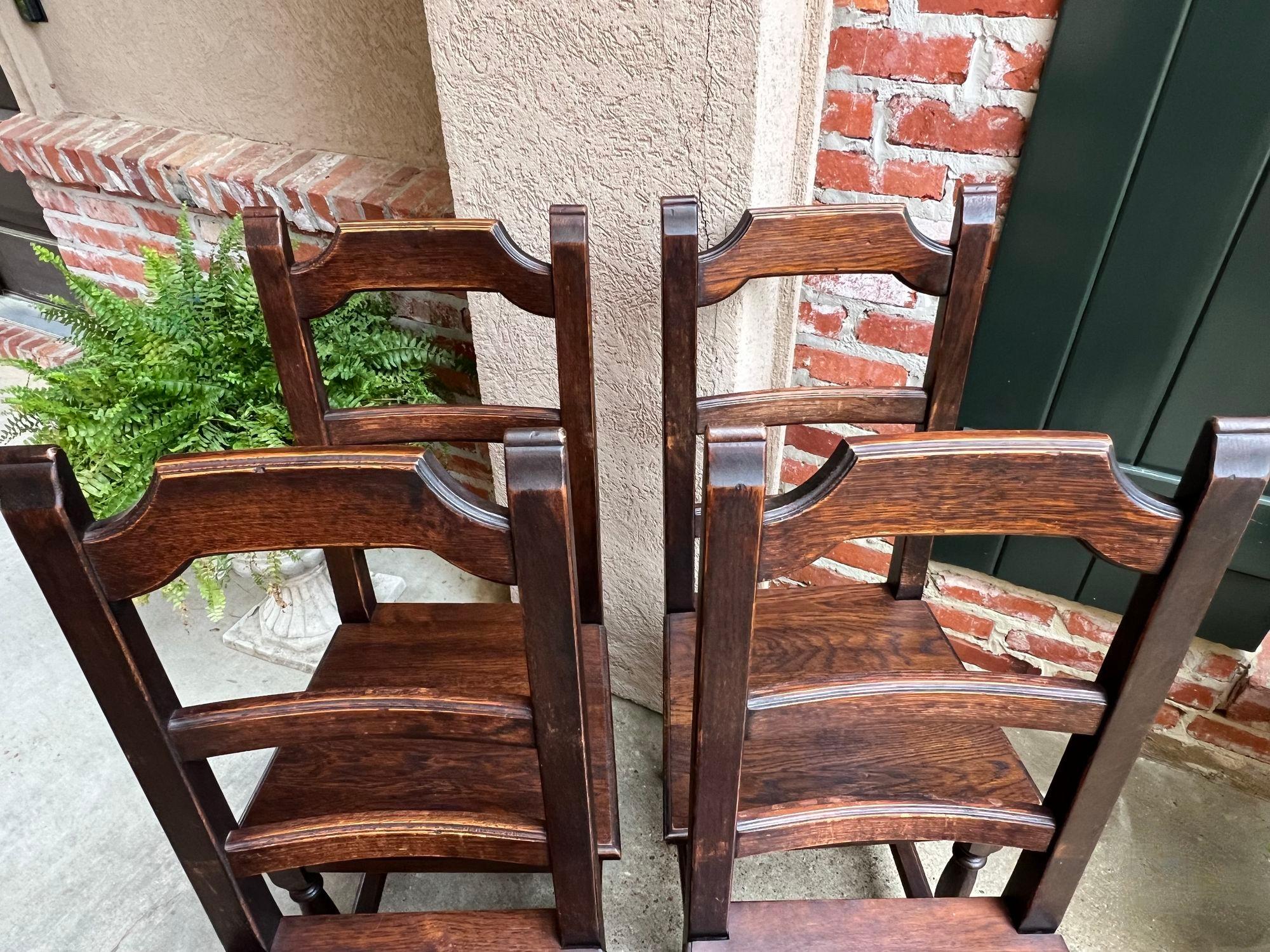 SET 4 Antique French Country Dining Chair Ladder Back Carved Dark Oak For Sale 12