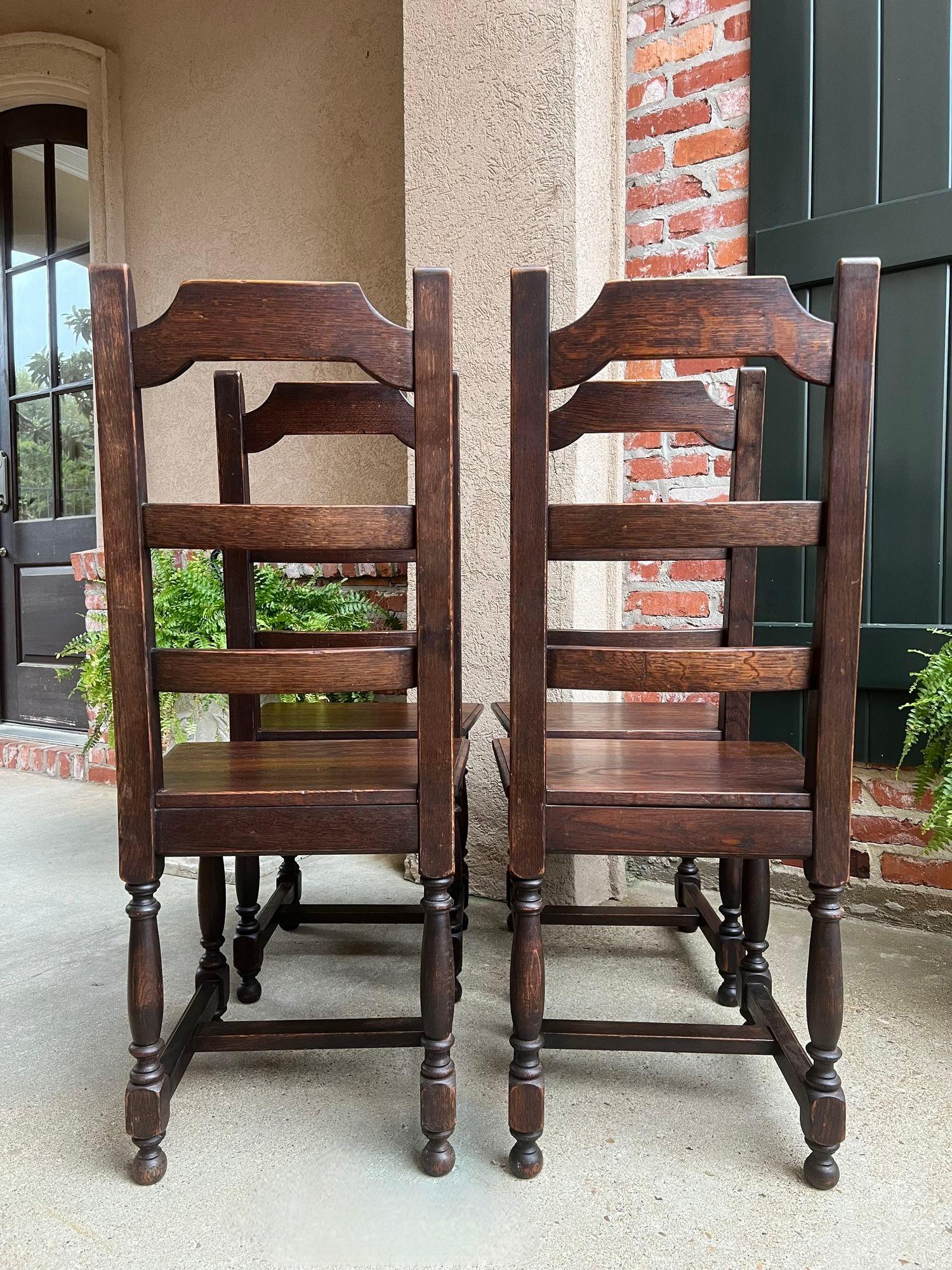 SET 4 Antique French Country Dining Chair Ladder Back Carved Dark Oak For Sale 14