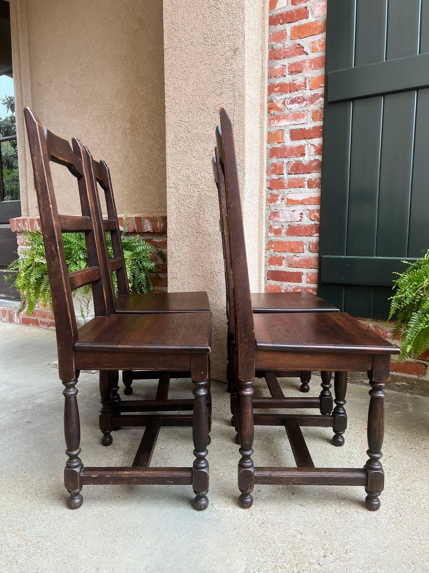SET 4 Antique French Country Dining Chair Ladder Back Carved Dark Oak In Good Condition For Sale In Shreveport, LA