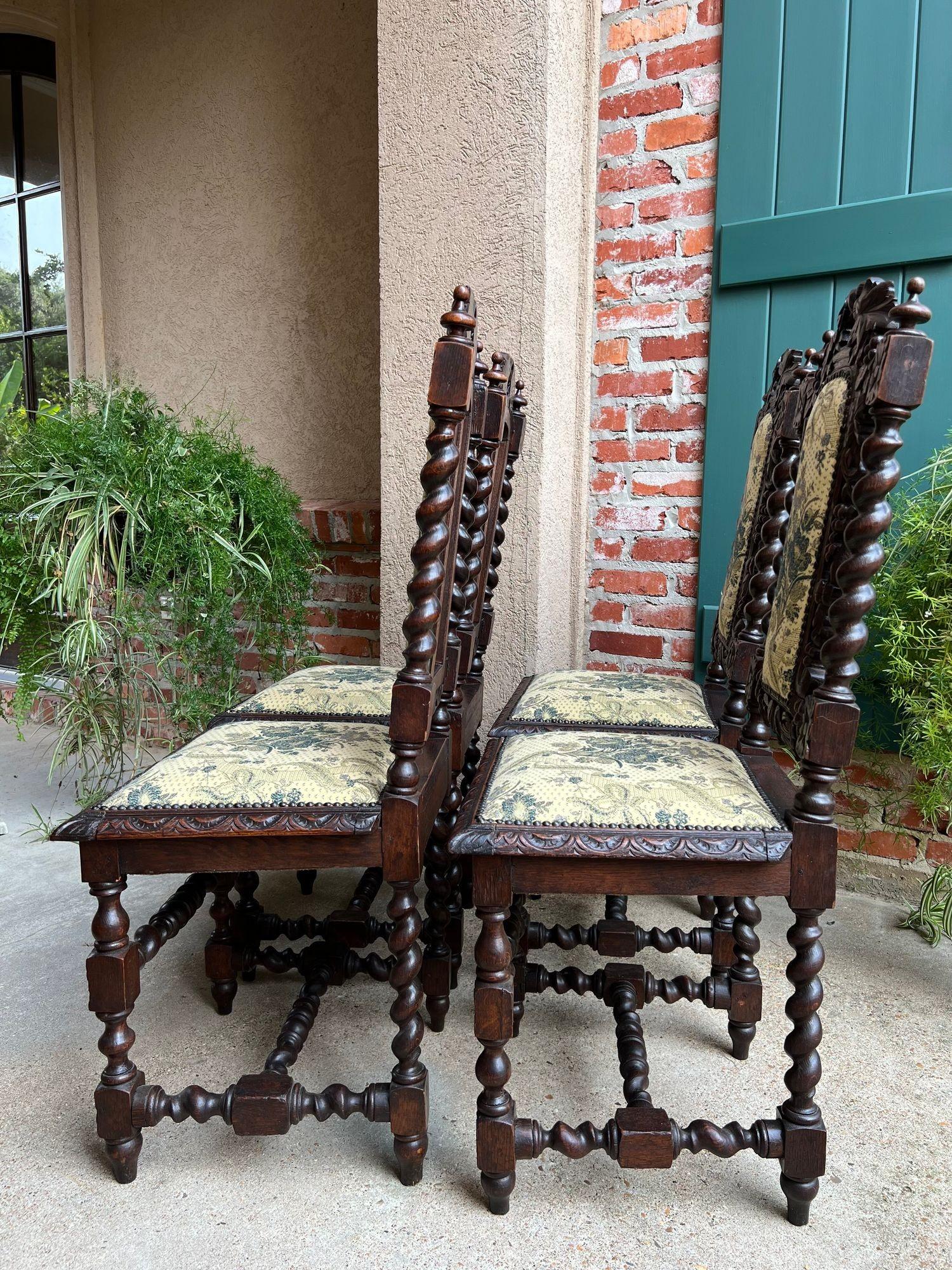 Satz 4 Antique French Dining Chair Barley Twist Renaissance geschnitzt Oak Green 1900 im Angebot 2