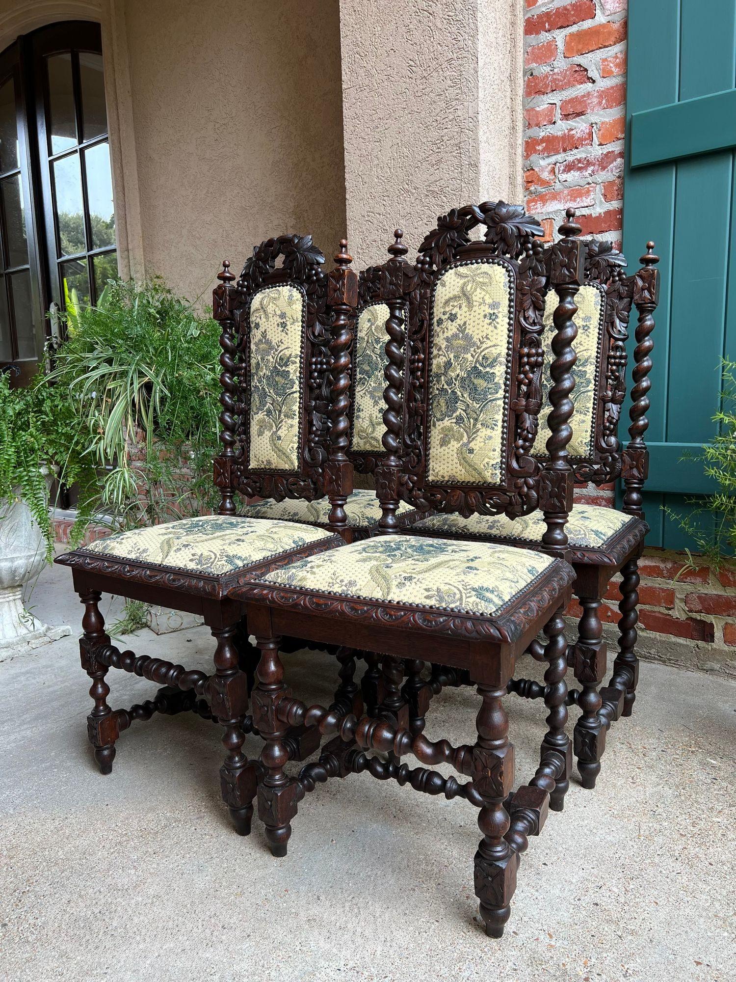 Satz 4 Antique French Dining Chair Barley Twist Renaissance geschnitzt Oak Green 1900 im Angebot 5
