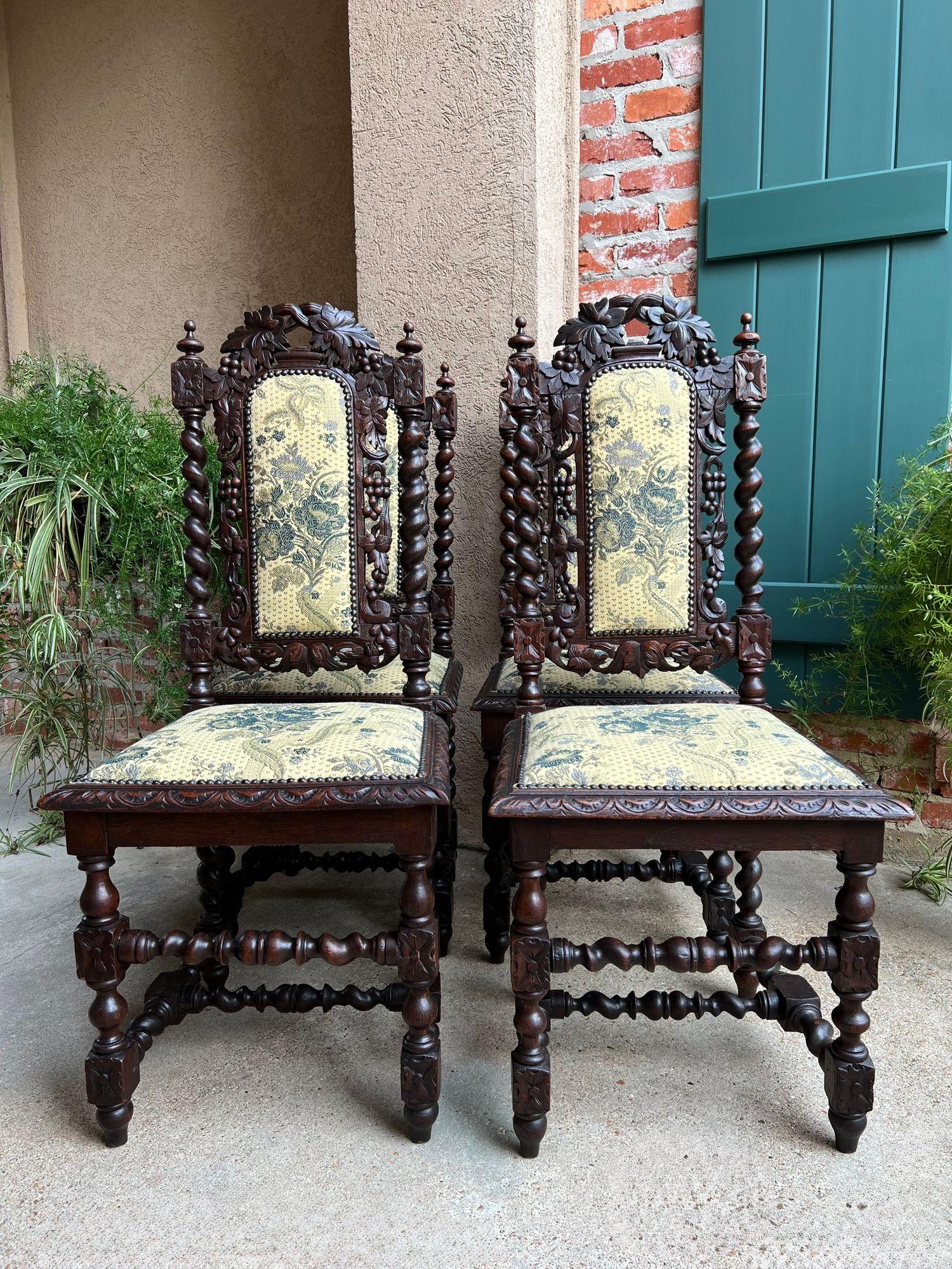Satz 4 Antique French Dining Chair Barley Twist Renaissance geschnitzt Oak Green 1900 im Angebot 6