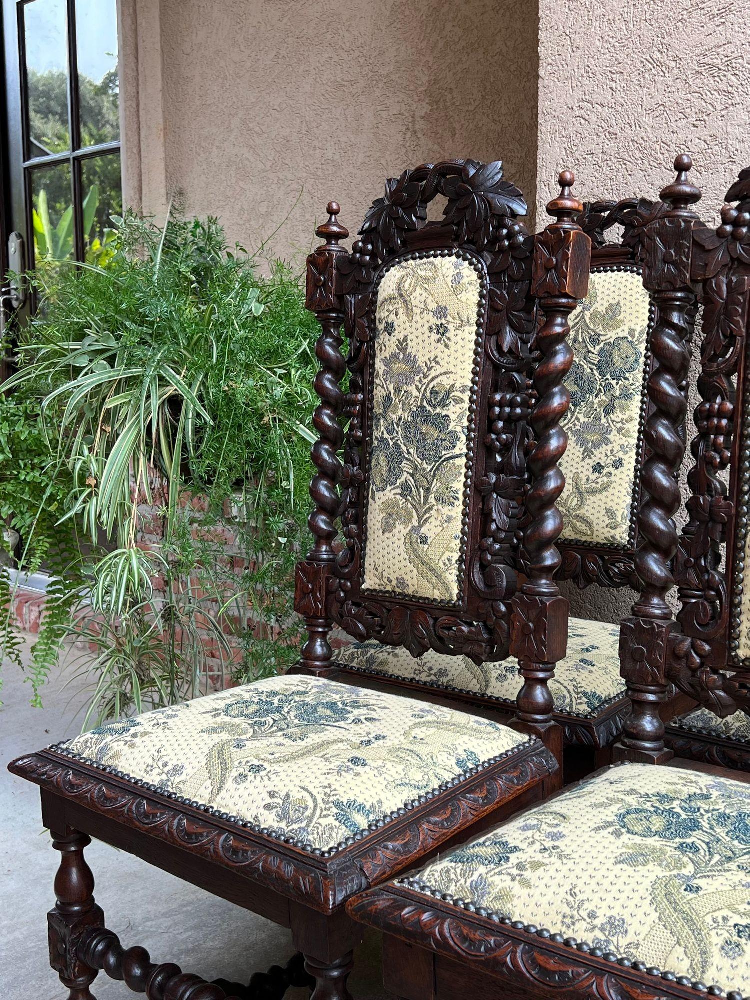 Satz 4 Antique French Dining Chair Barley Twist Renaissance geschnitzt Oak Green 1900 im Angebot 7