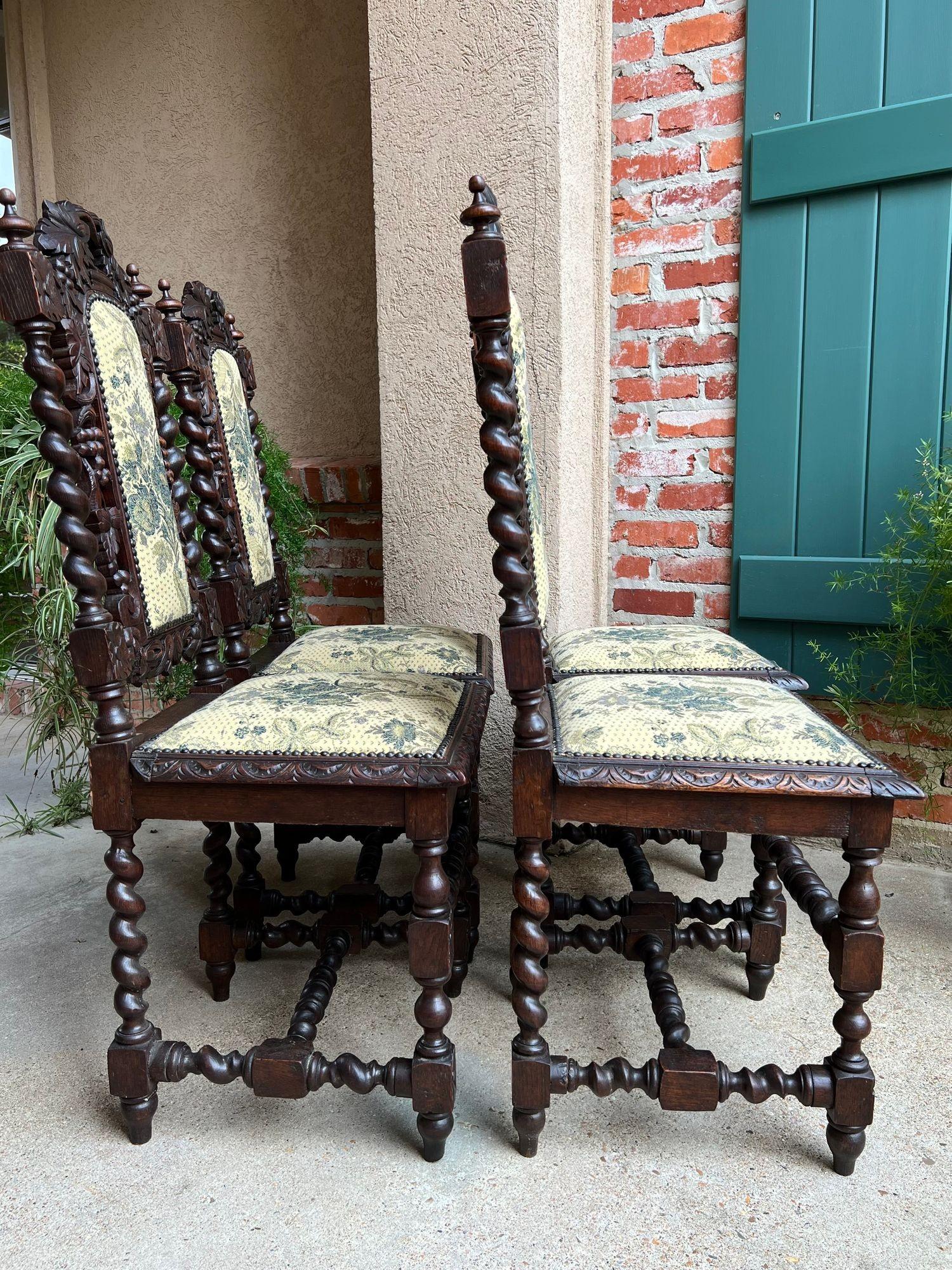 Satz 4 Antique French Dining Chair Barley Twist Renaissance geschnitzt Oak Green 1900 im Angebot 9