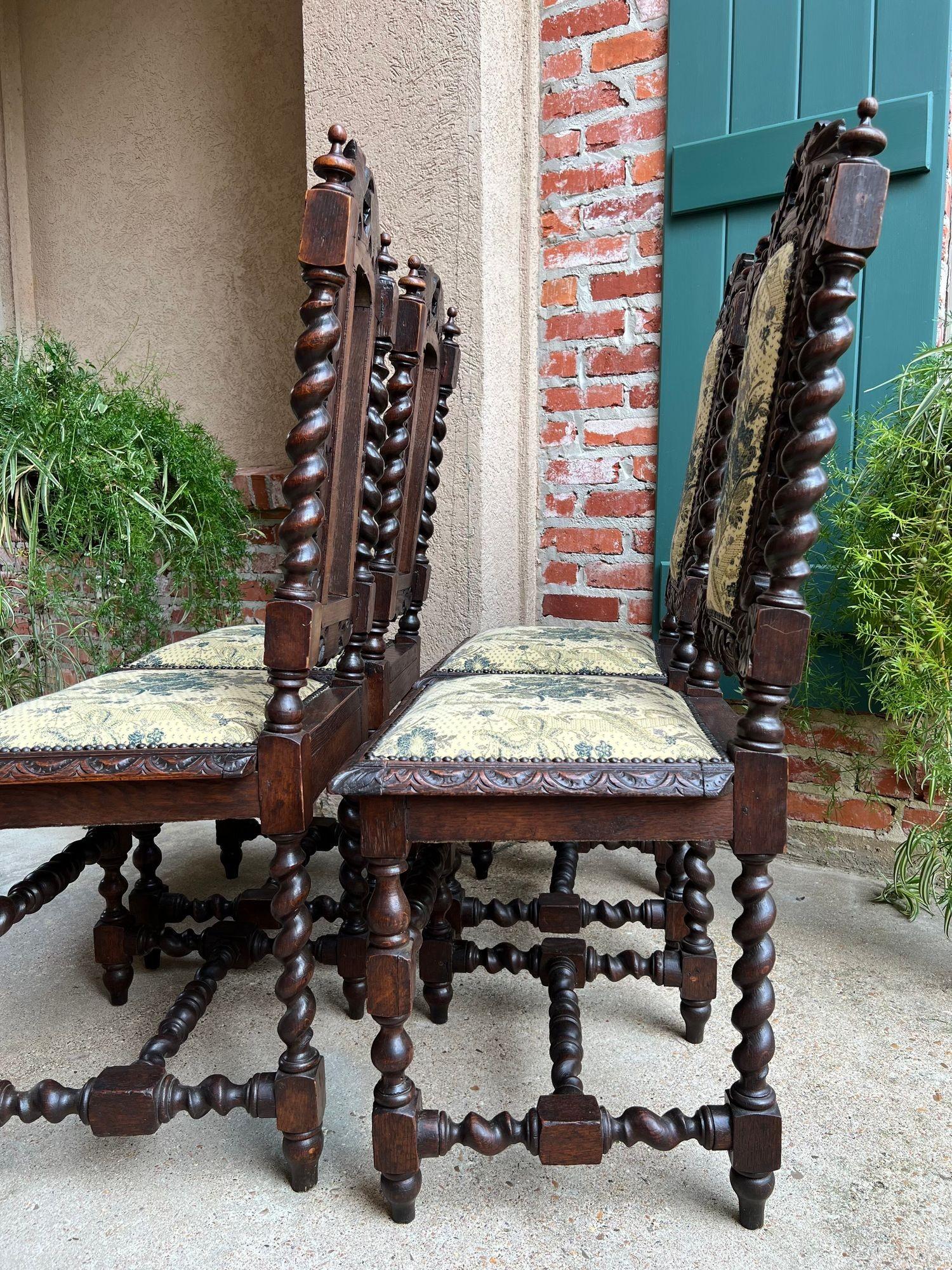 Satz 4 Antique French Dining Chair Barley Twist Renaissance geschnitzt Oak Green 1900 im Angebot 10