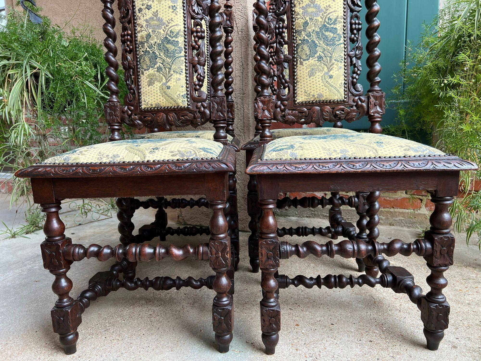 Satz 4 Antique French Dining Chair Barley Twist Renaissance geschnitzt Oak Green 1900 im Angebot 11