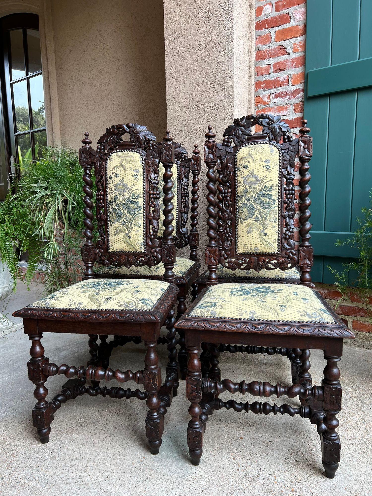 Satz 4 Antique French Dining Chair Barley Twist Renaissance geschnitzt Oak Green 1900 (Handgeschnitzt) im Angebot