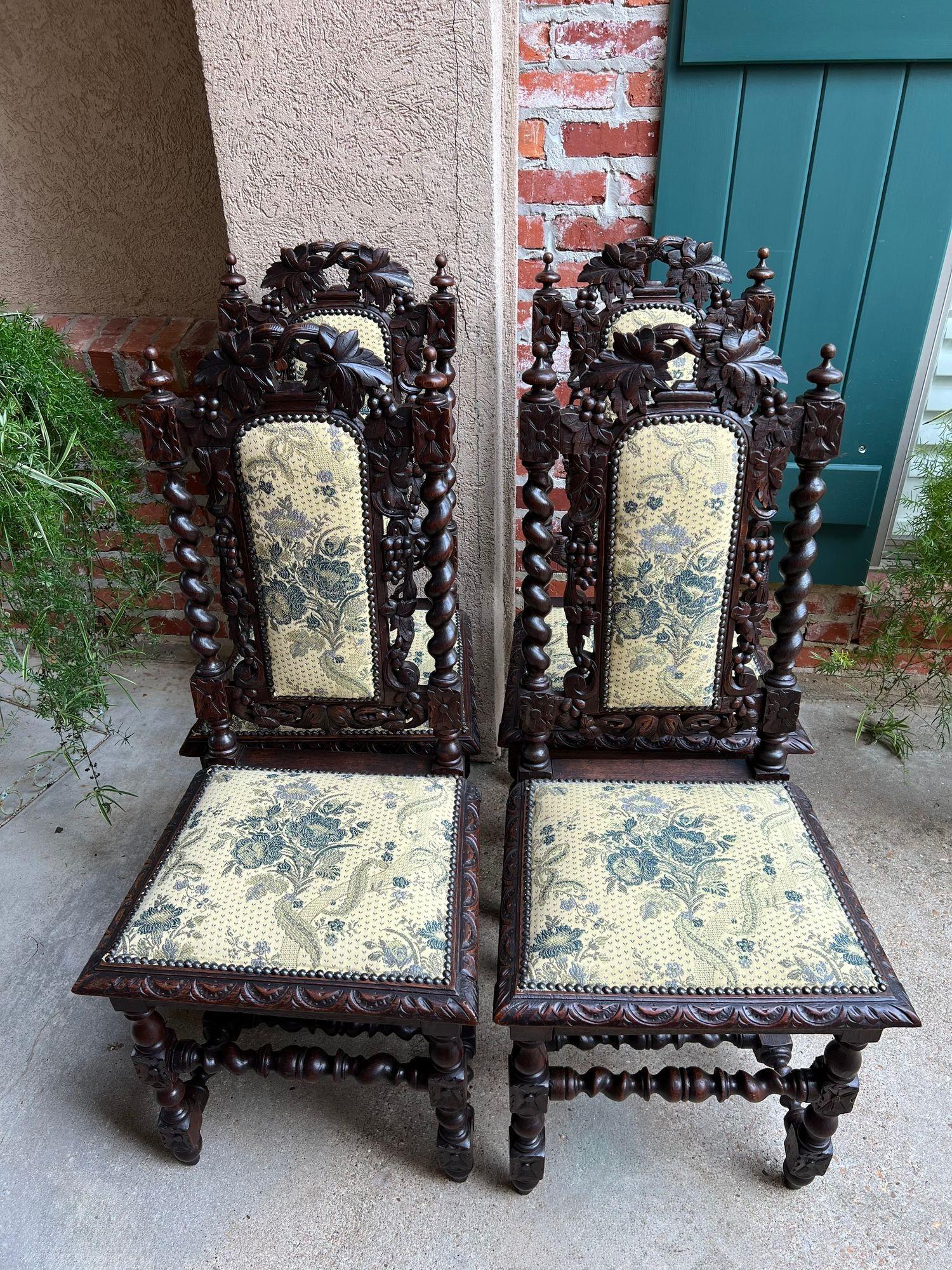 Satz 4 Antique French Dining Chair Barley Twist Renaissance geschnitzt Oak Green 1900 (Frühes 20. Jahrhundert) im Angebot