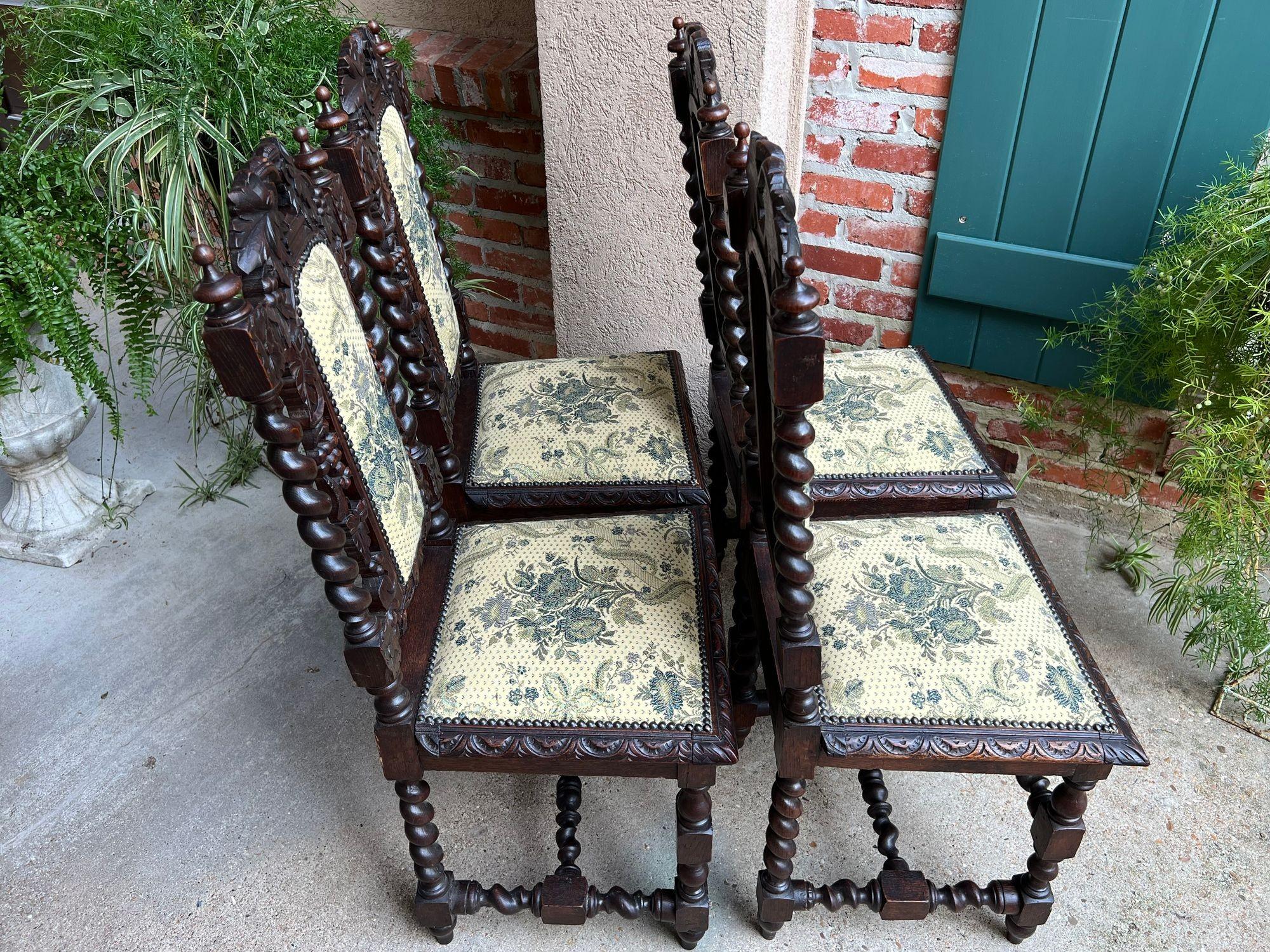 Satz 4 Antique French Dining Chair Barley Twist Renaissance geschnitzt Oak Green 1900 im Angebot 1