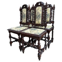 Satz 4 Antique French Dining Chair Barley Twist Renaissance geschnitzt Oak Green 1900