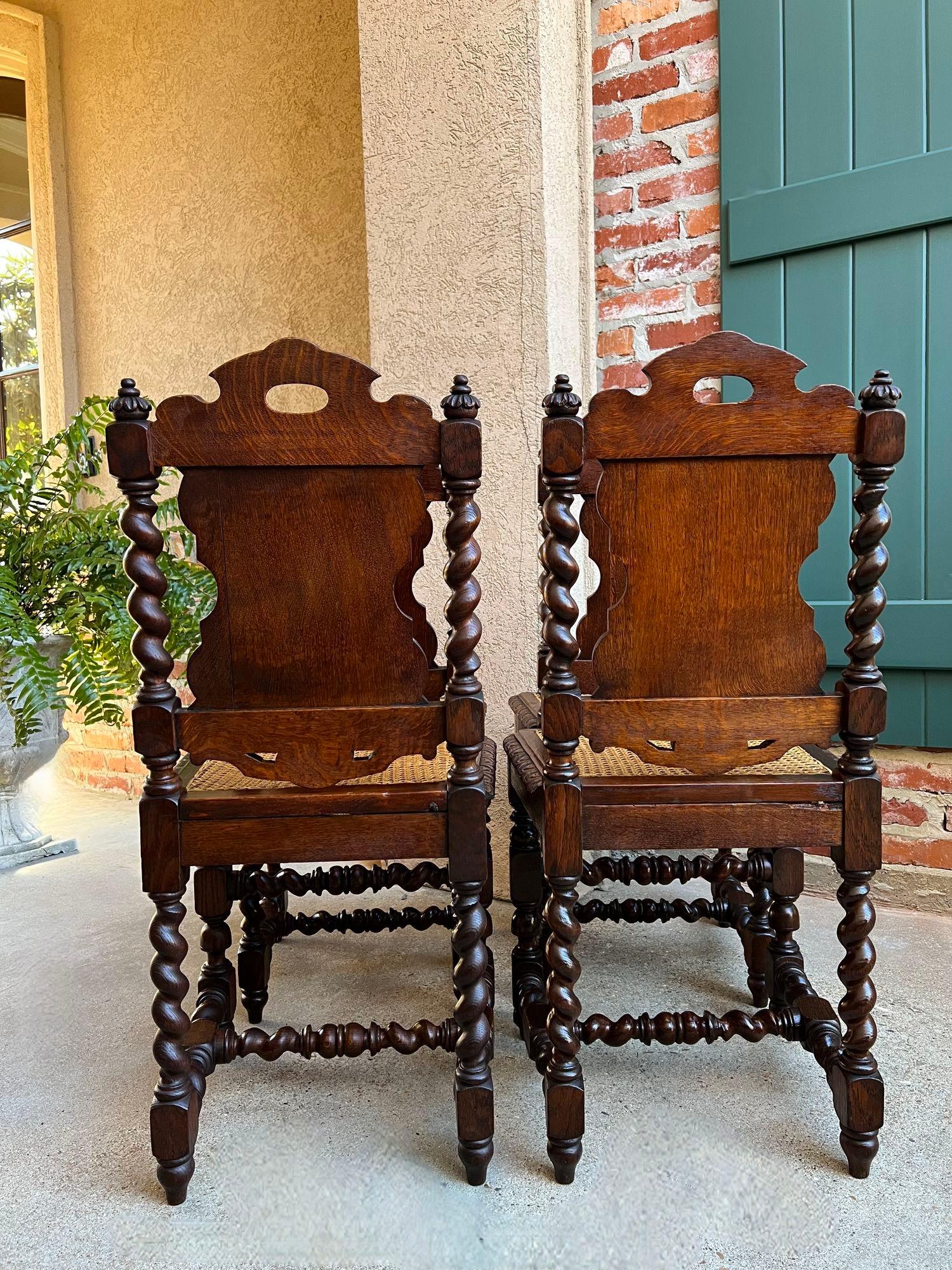 Set 4 Antique French Dining Chairs Barley Twist Cane Seat Carved Oak c1920 6