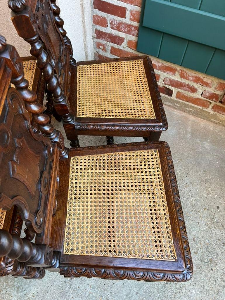 Set 4 Antique French Dining Chairs Barley Twist Cane Seat Carved Oak c1920 13