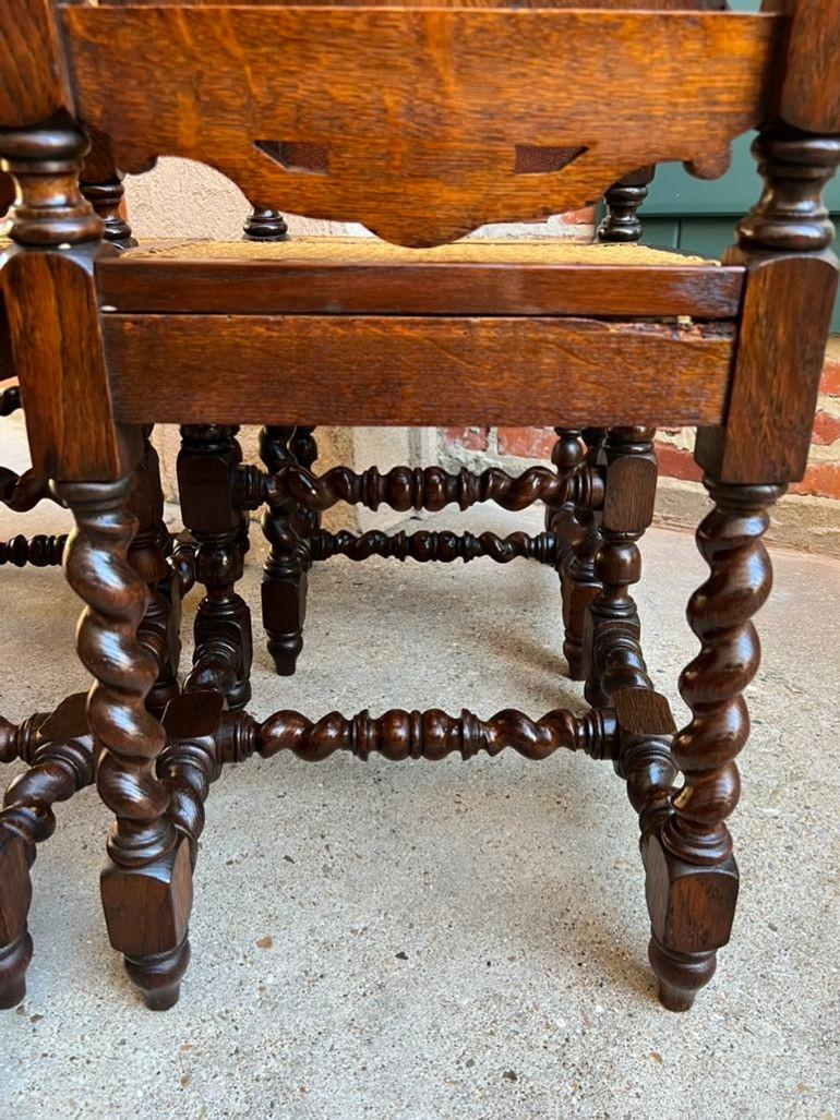 Set 4 Antique French Dining Chairs Barley Twist Cane Seat Carved Oak c1920 14