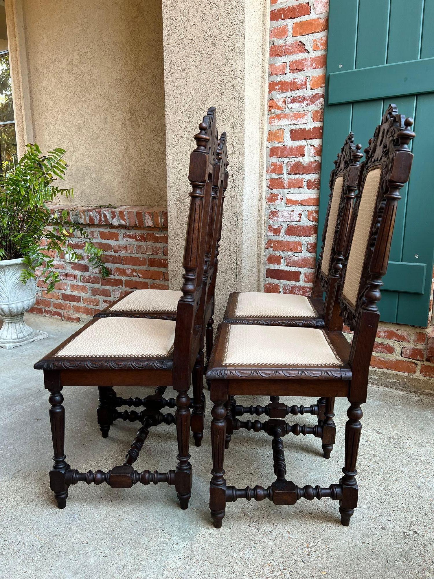 Set 4 Antique French Dining Chairs Renaissance Carved Oak Bird Black Forest For Sale 3