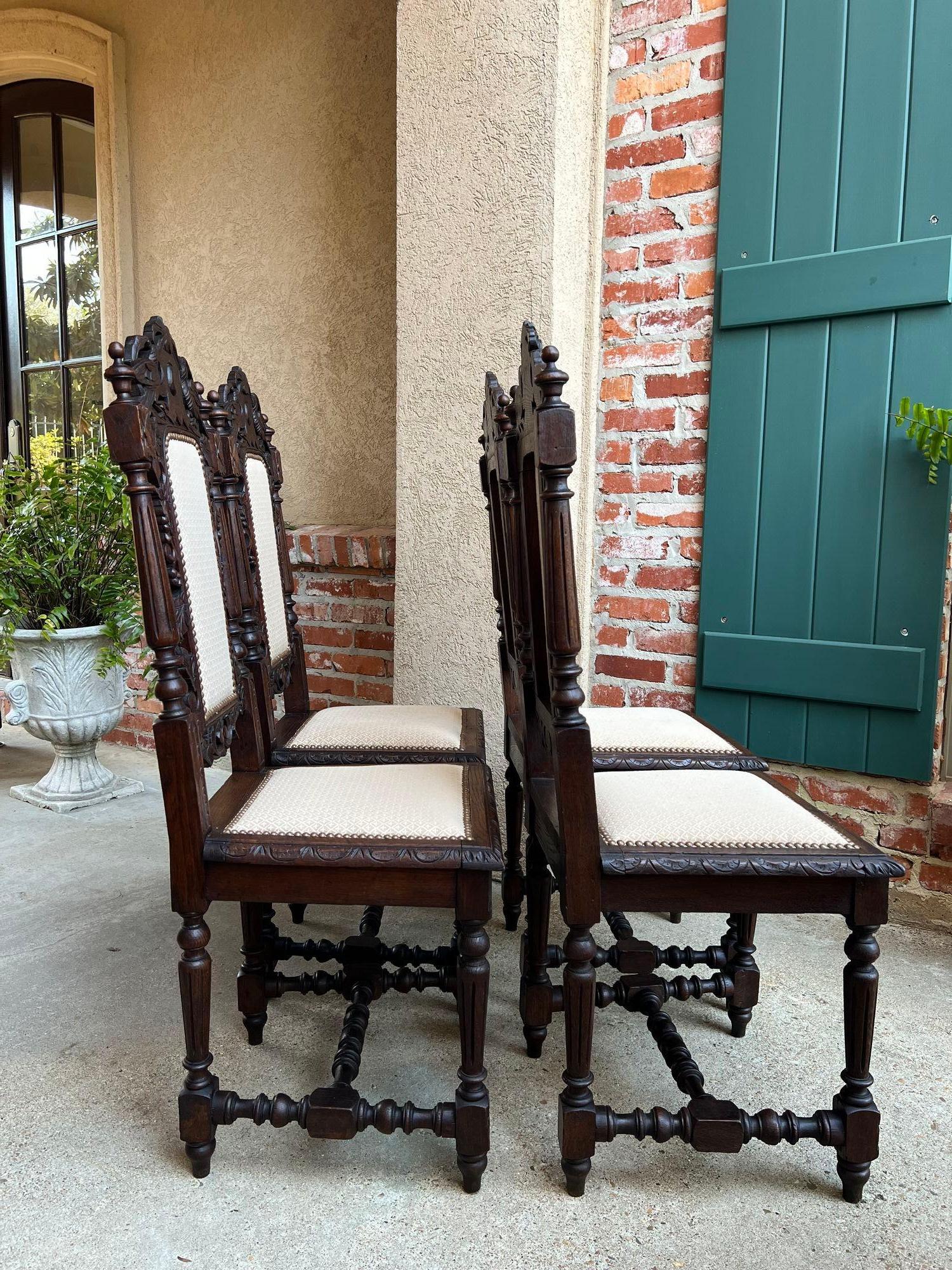Set 4 Antique French Dining Chairs Renaissance Carved Oak Bird Black Forest For Sale 11